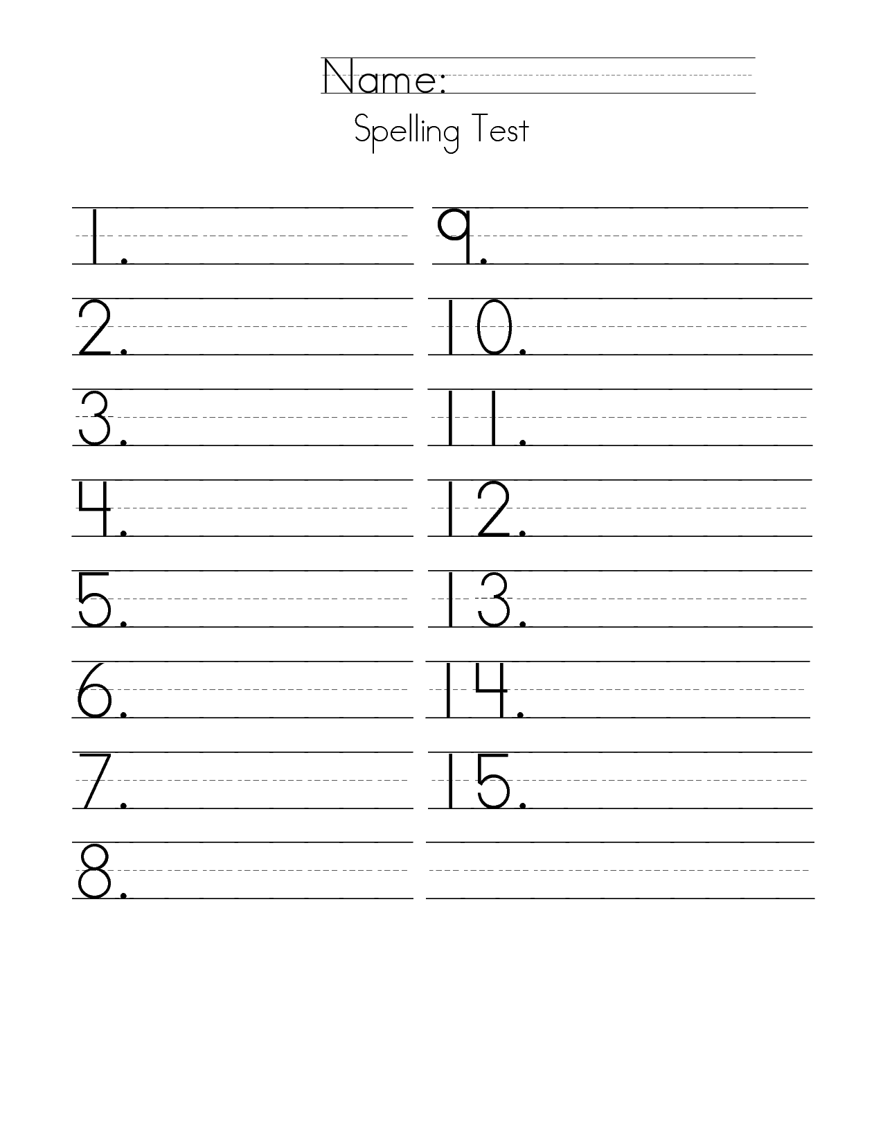 Spelling Test Template 15 Words Free Printable