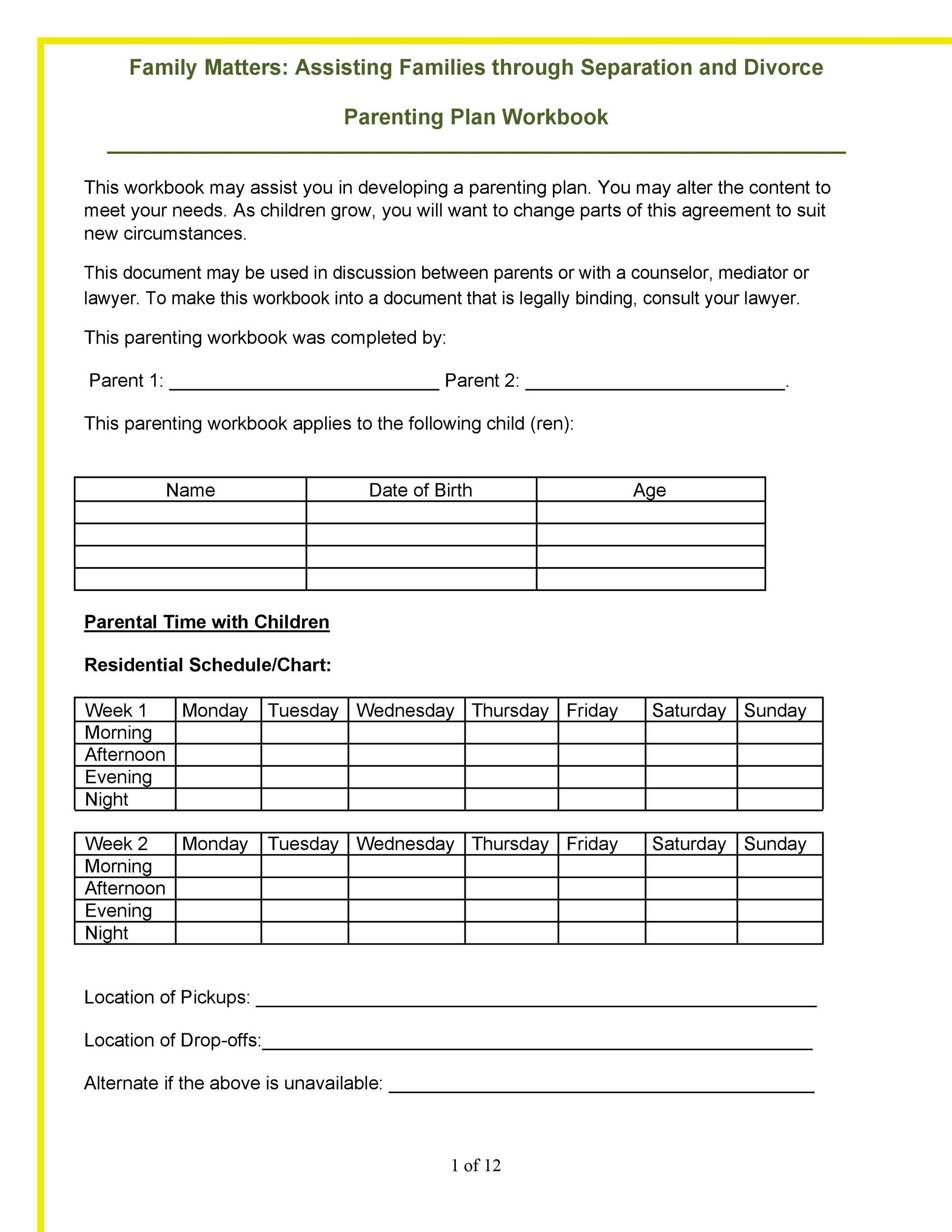 Printable Custody Schedule Template
