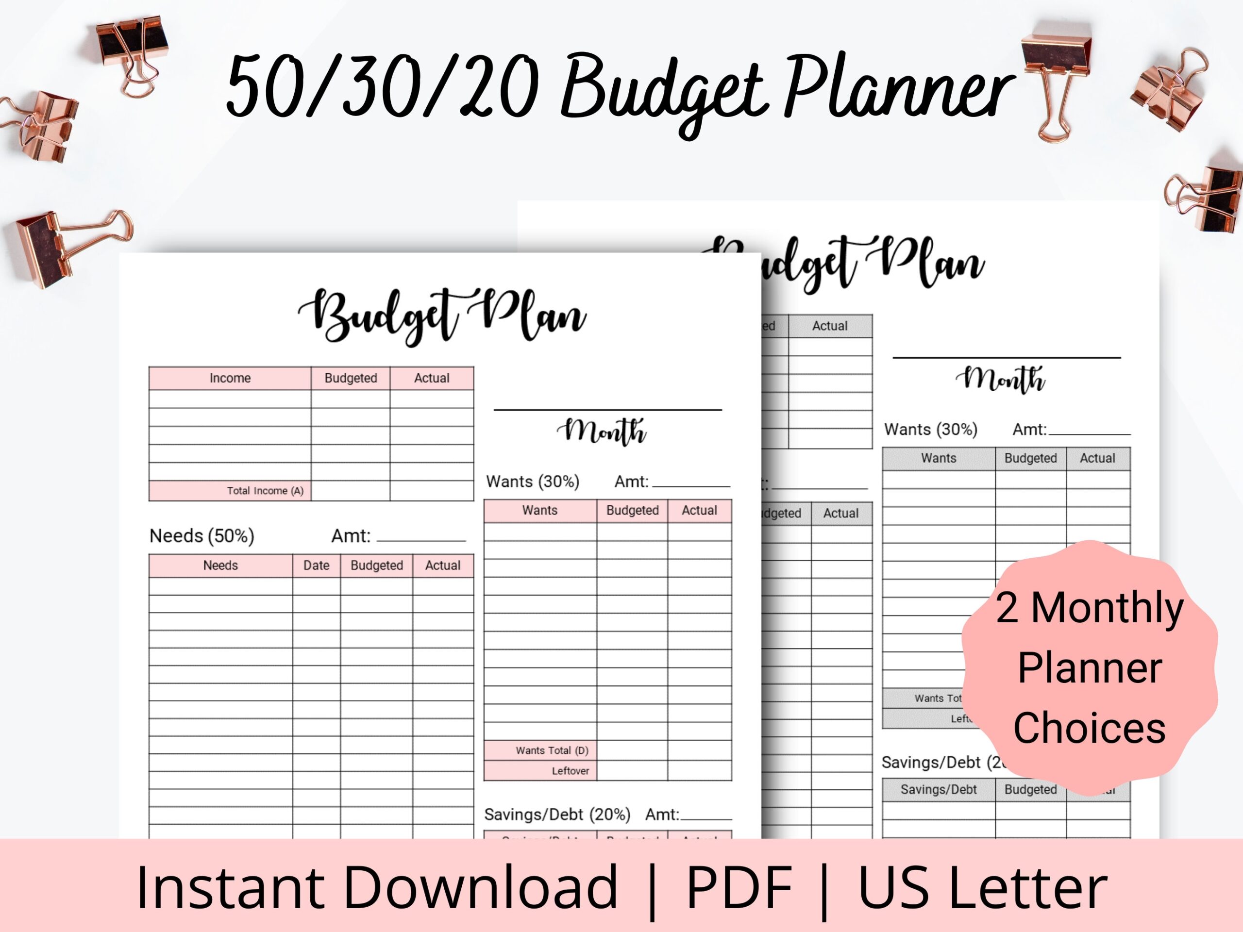 Printable 50/30/20 Budget Template