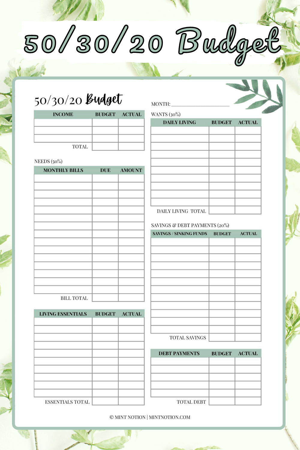 50 30 20 Budget Rule How To Make A Realistic Budget Budgeting Worksheets Budget Template Free Monthly Budget Planner