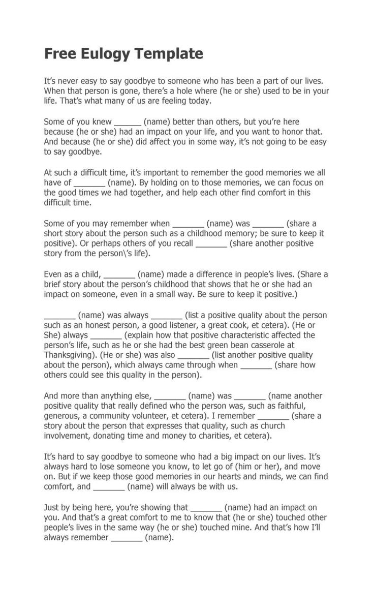 Printable Eulogy Template For Mother
