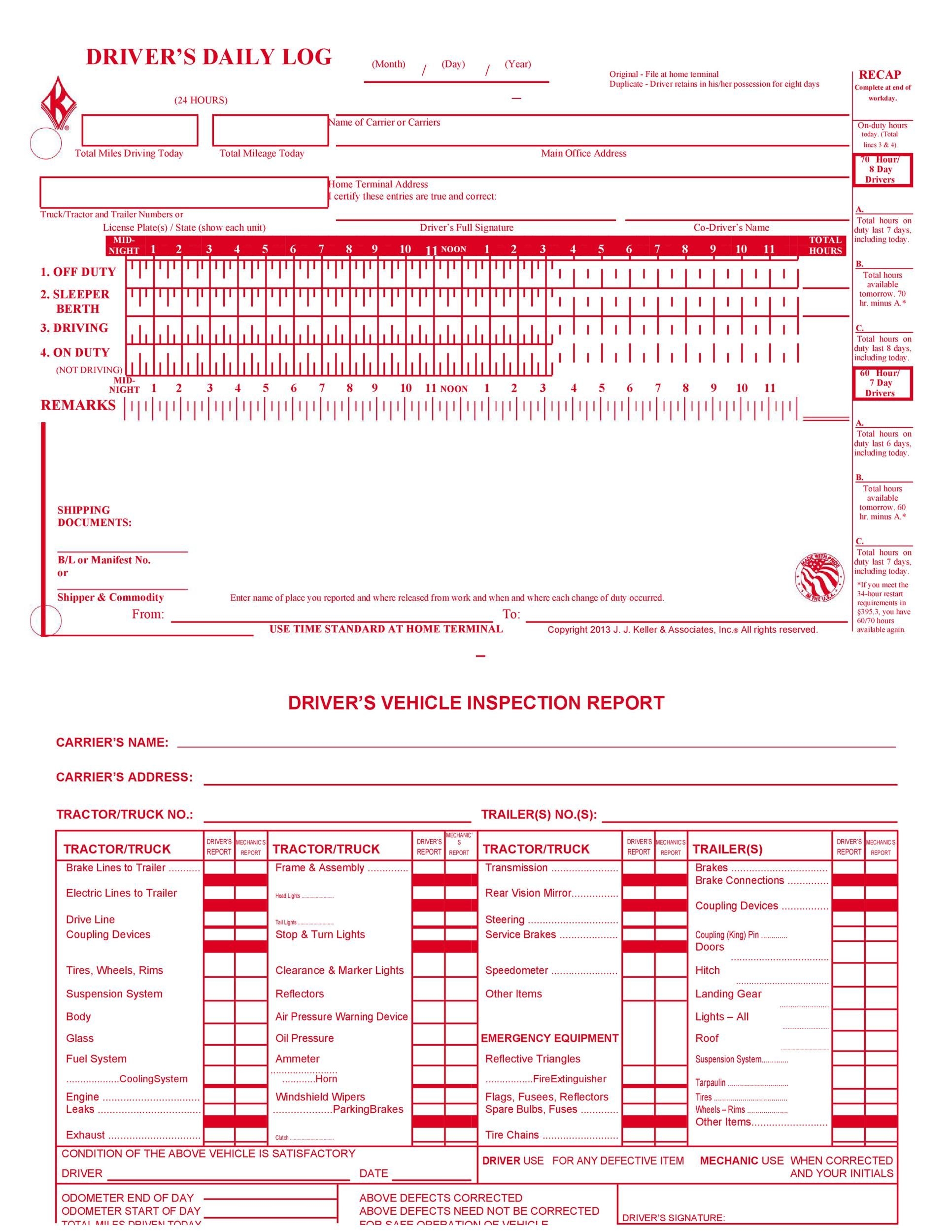 Printable Driver Daily Log Sheet Template