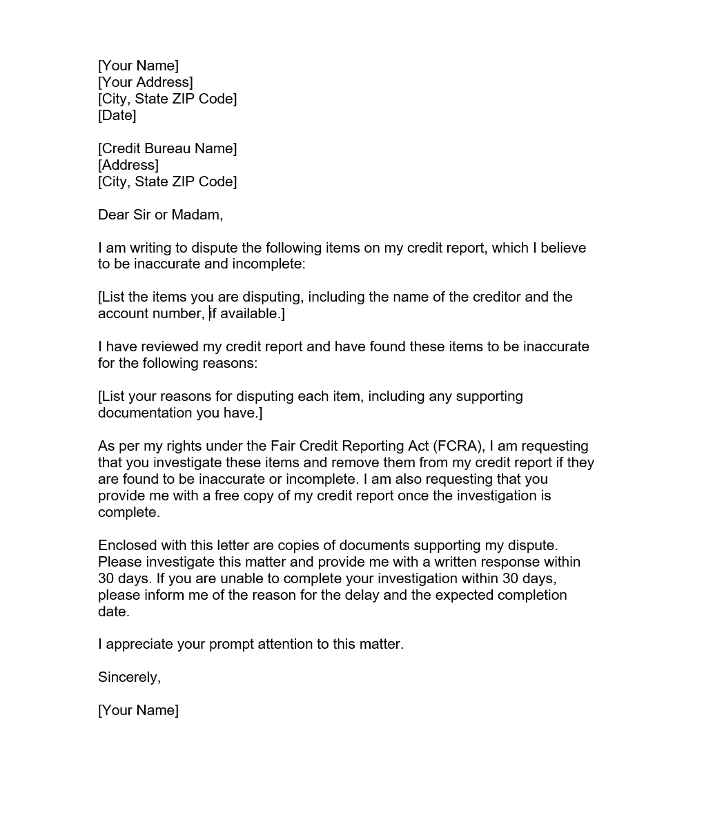 Printable 609 Letter Template