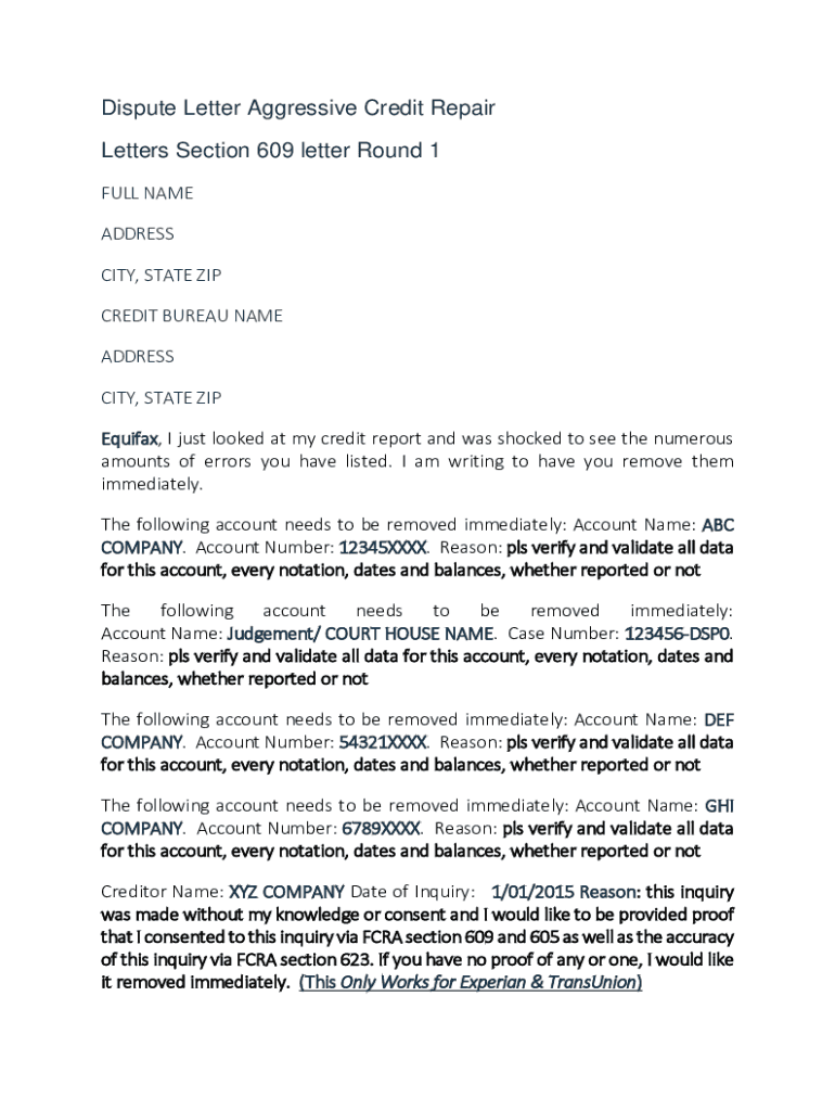 609 Letter Template Fill Online Printable Fillable Blank PdfFiller