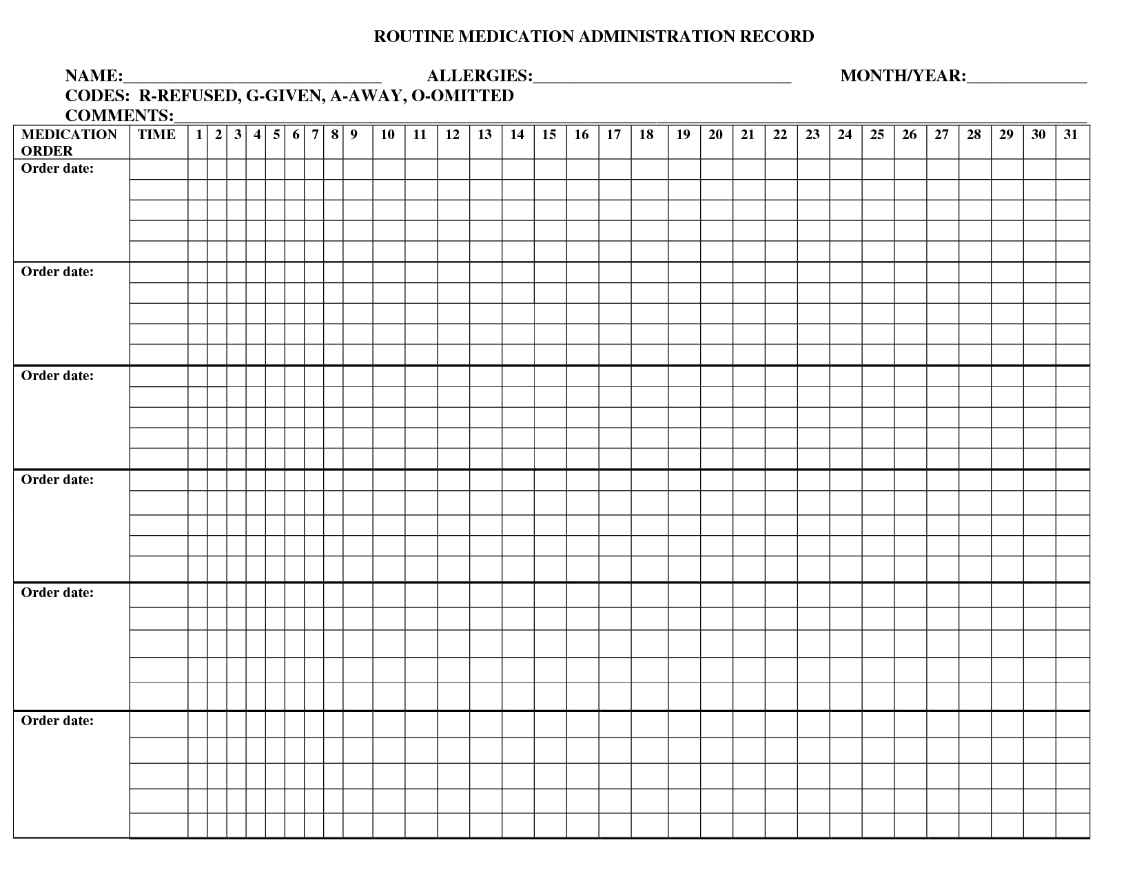 9 Best Printable Medication Administration Record Template