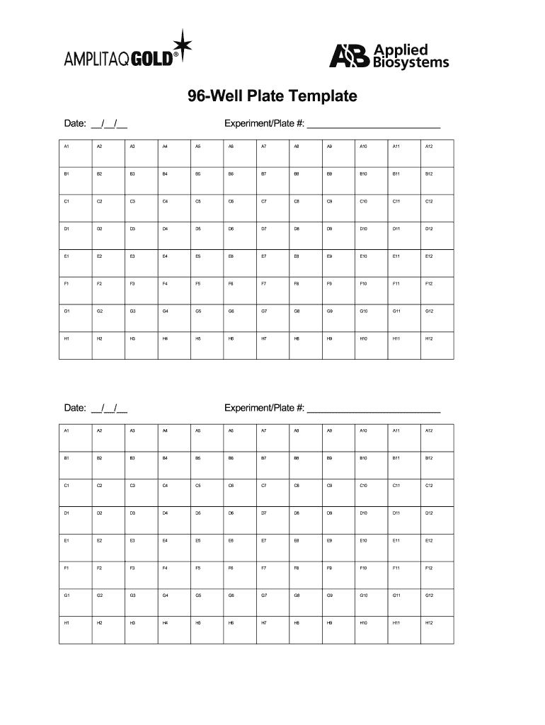 96 Well Plate Template Fill Online Printable Fillable Blank PdfFiller