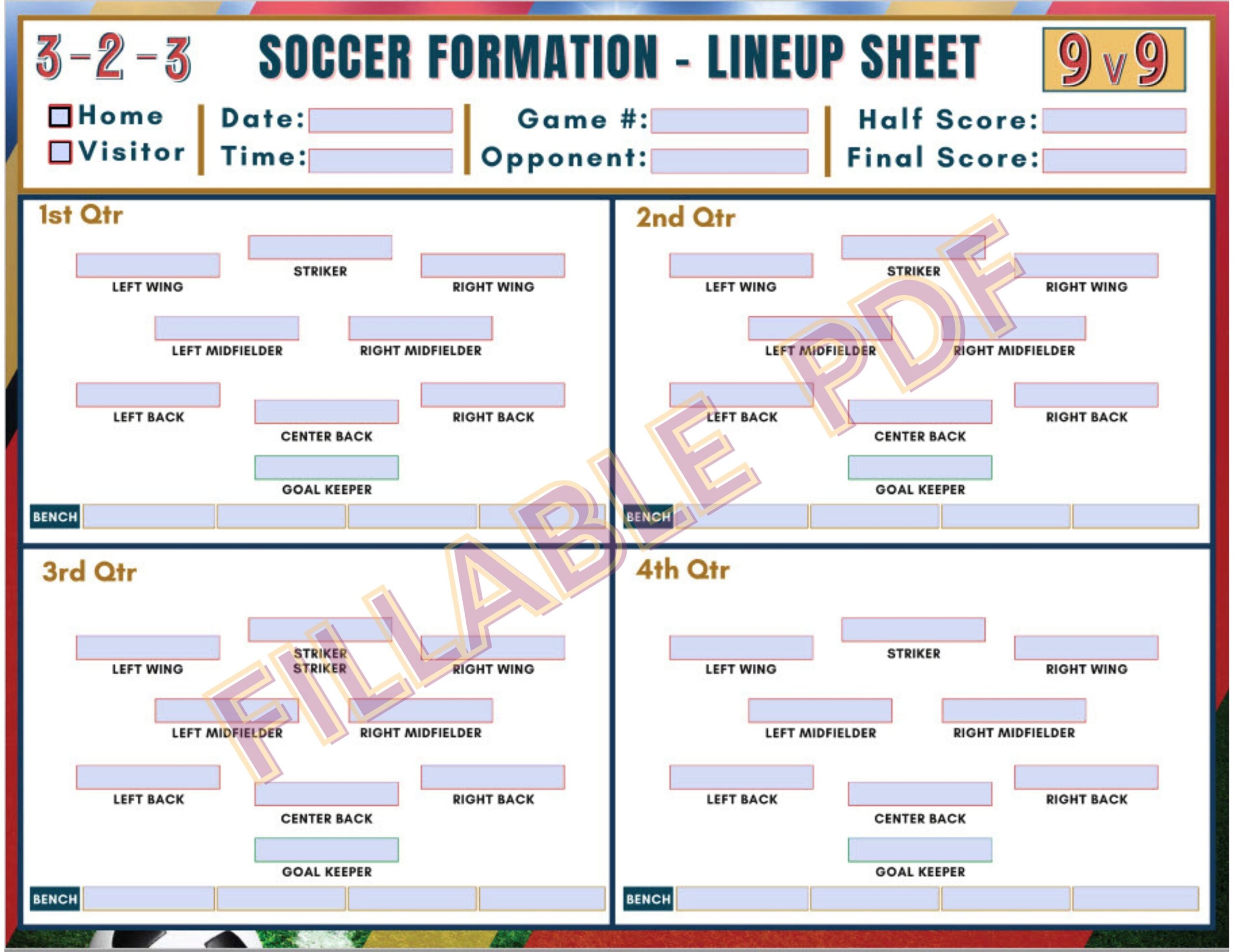 Printable 9V9 Soccer Lineup Template