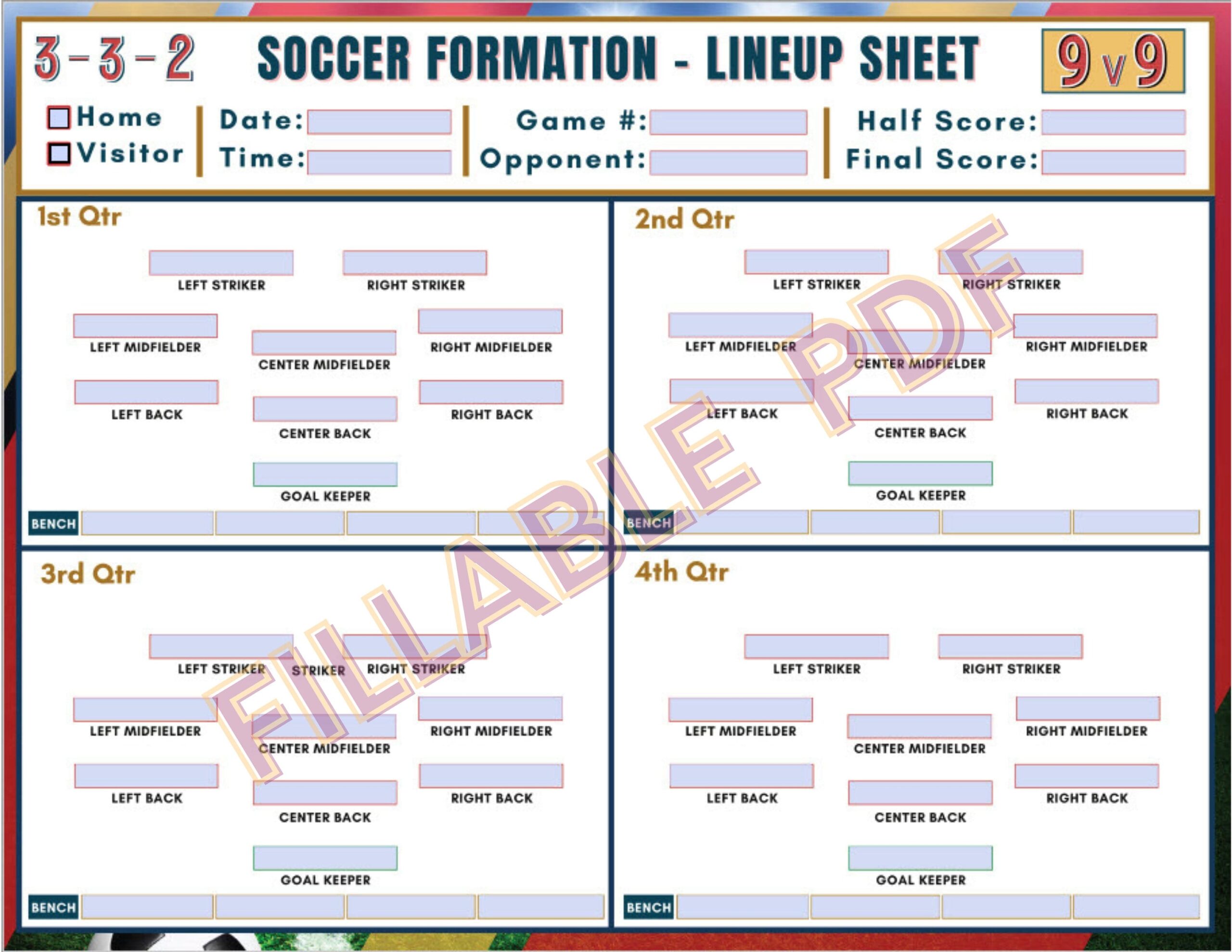 Printable 9V9 Soccer Lineup Template
