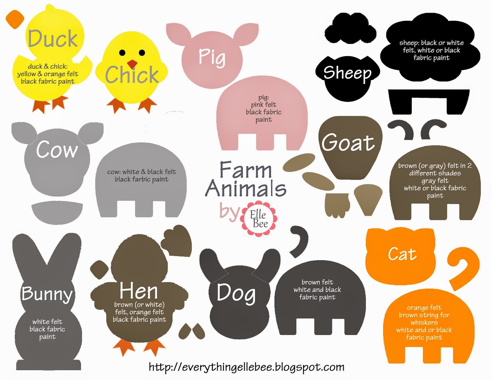 A Little Bit Of Everything FREE Printable Farm Animal Template For Felt Board