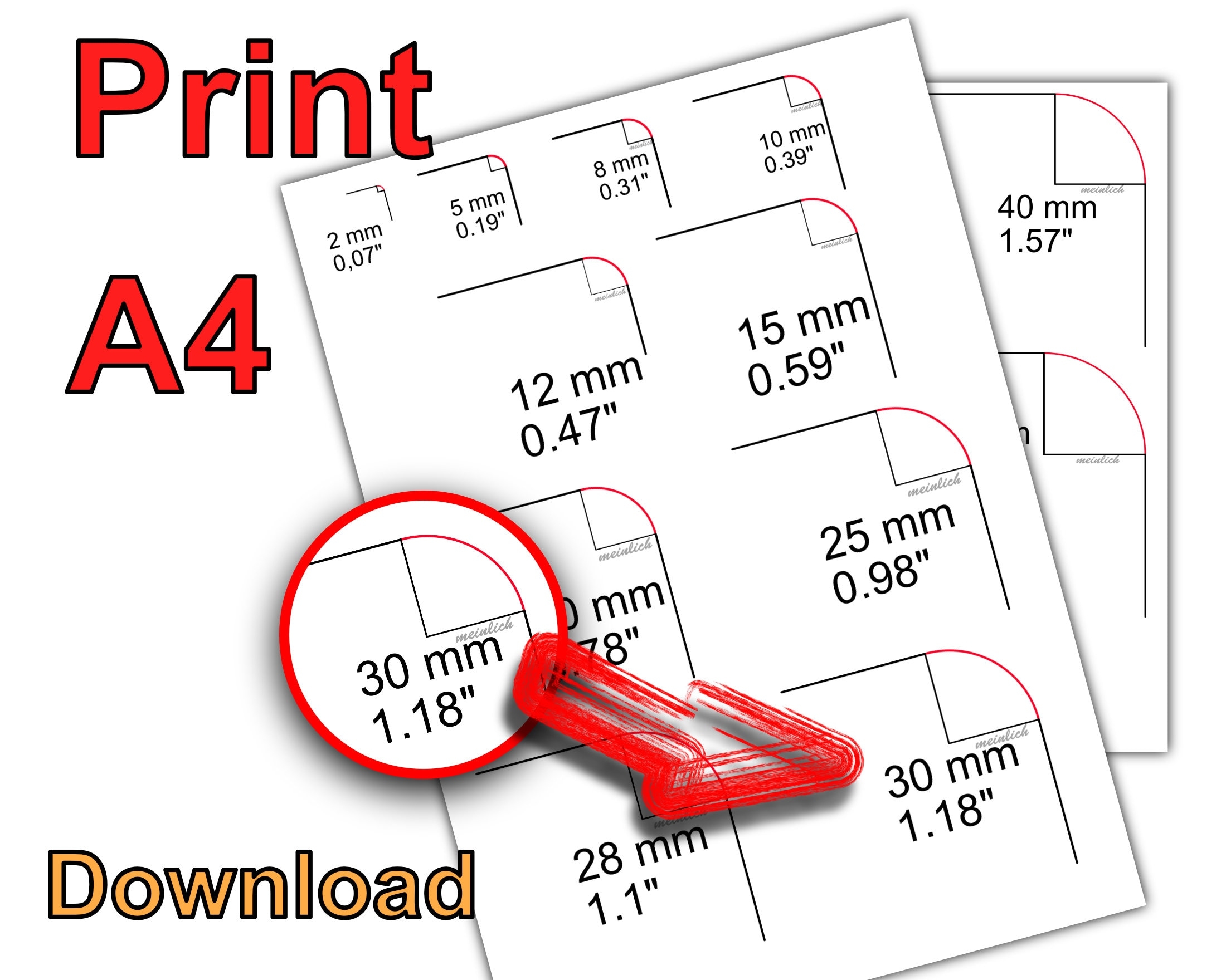 A4 Print Radius Check Gauge Rounding Corner Template PDF Measuring Corners Template Etsy