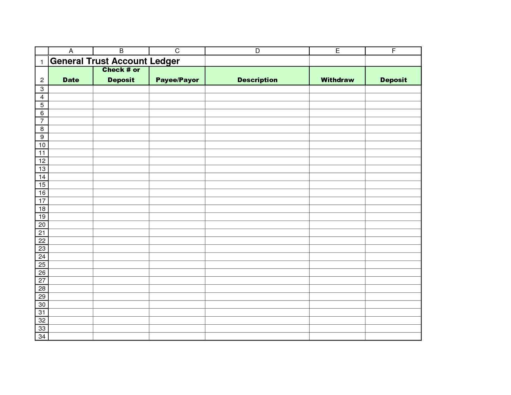 Financial Ledger Printable Ledger Template