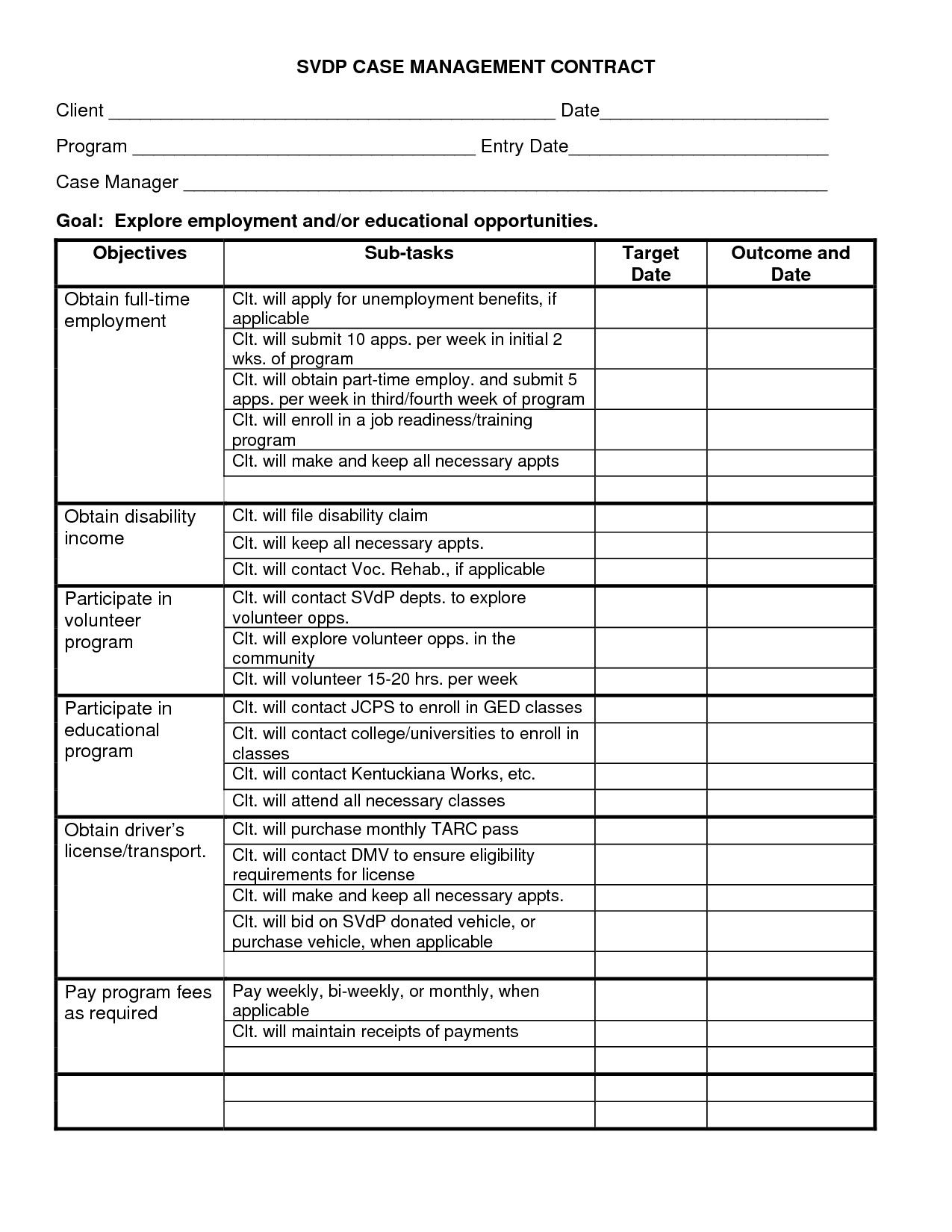 Printable Case Management Plan Template