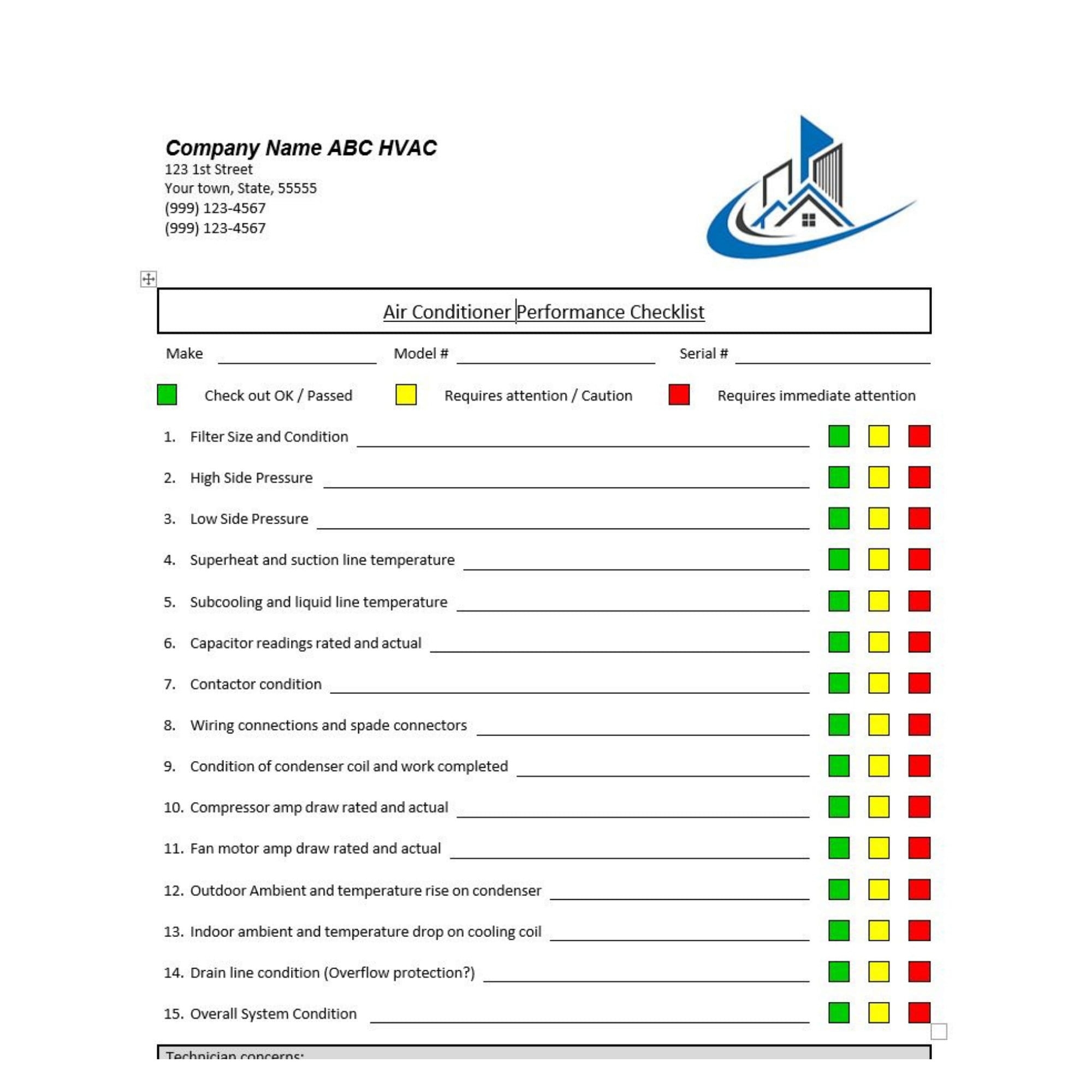 Printable Hvac Inspection Checklist Template