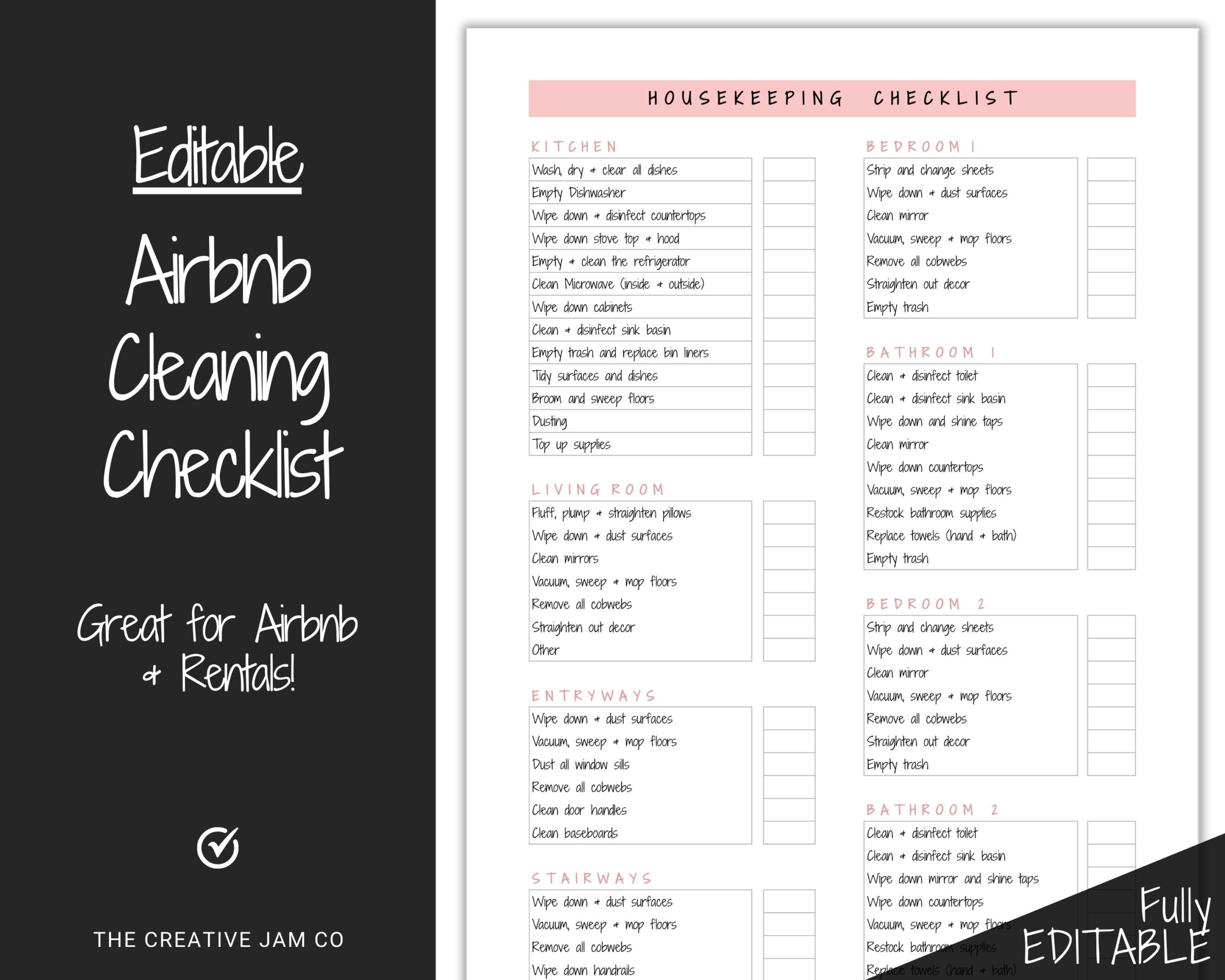 Airbnb Cleaning Checklist EDITABLE Housekeeping Cleaning Planner Cleaning Schedule House Chores Clean Routine Professional Cleaning Etsy