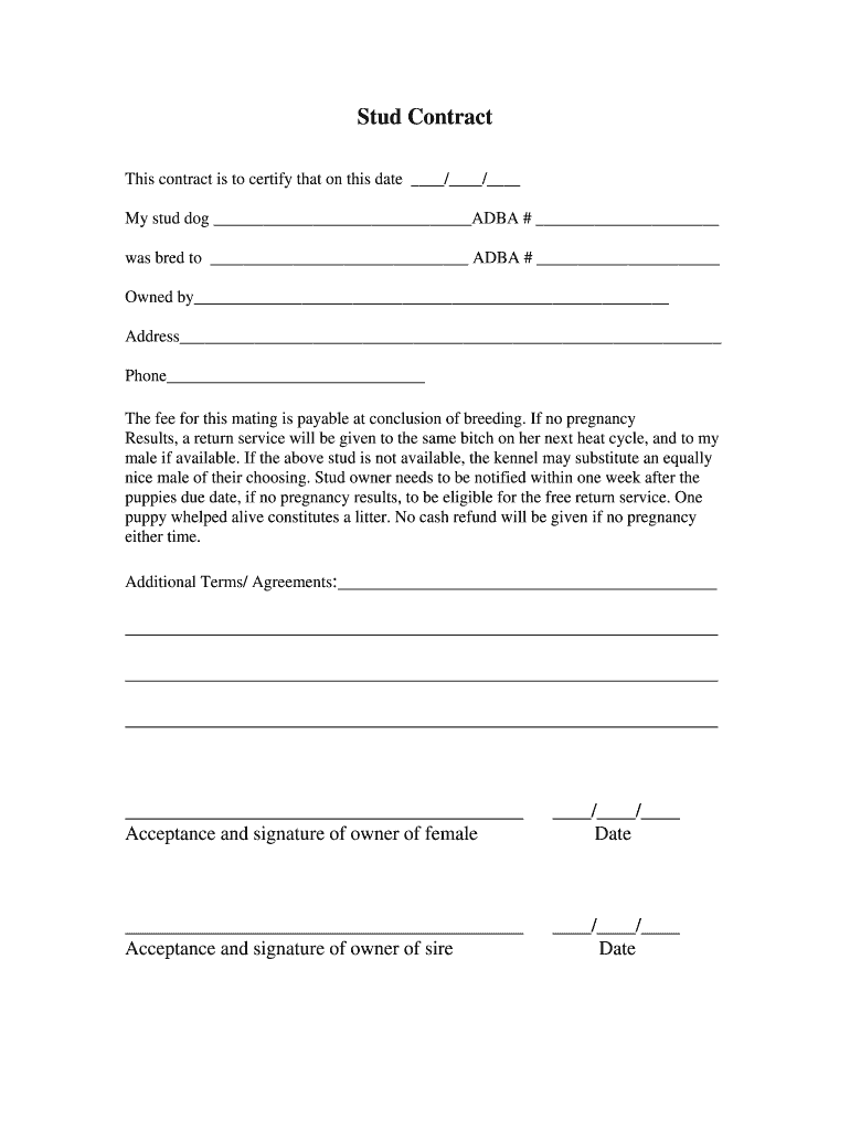 Akc Stud Contract Template Fill Online Printable Fillable Blank PdfFiller