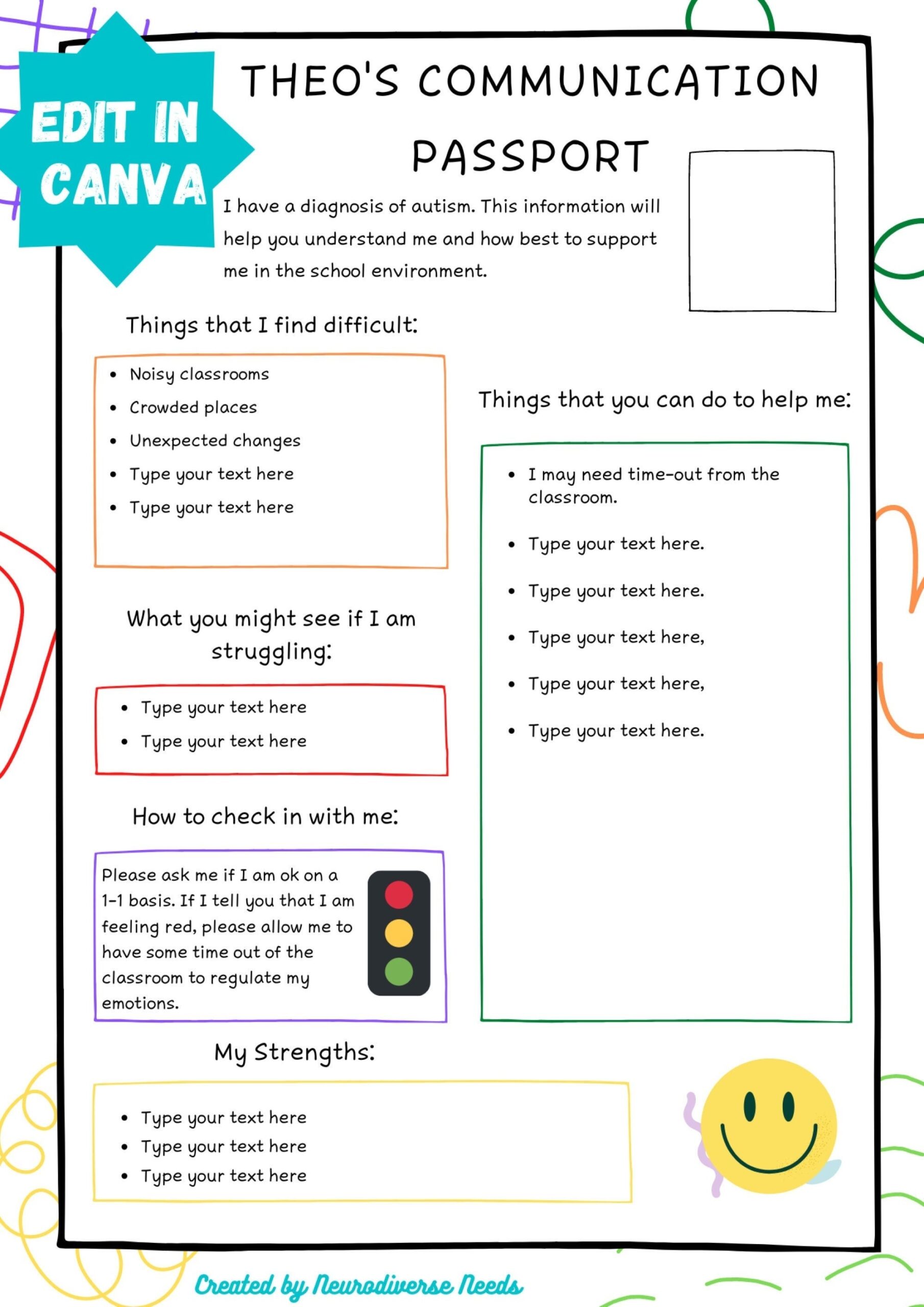 All About Me One Page Profile Communication Passport Autism ADHD SEN Etsy