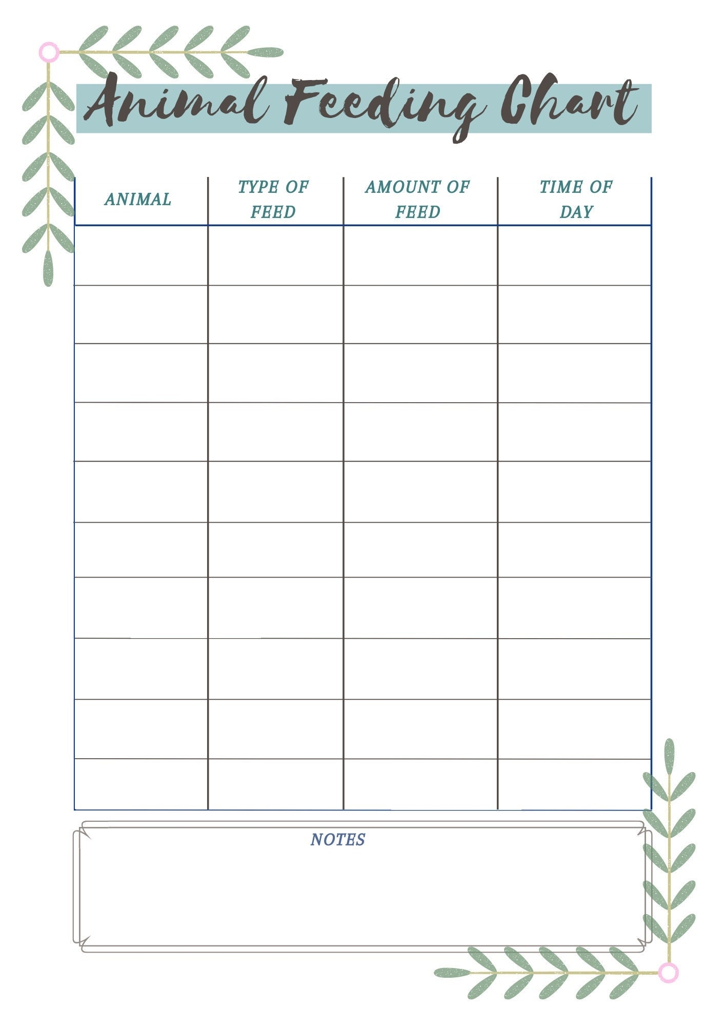 Printable Pet Feeding Chart Template