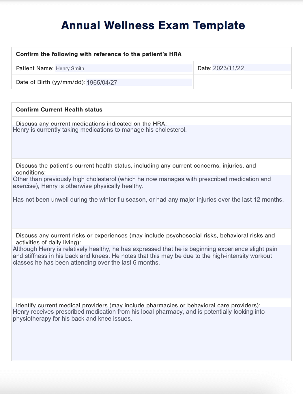 Annual Wellness Exam Template Example Free PDF Download