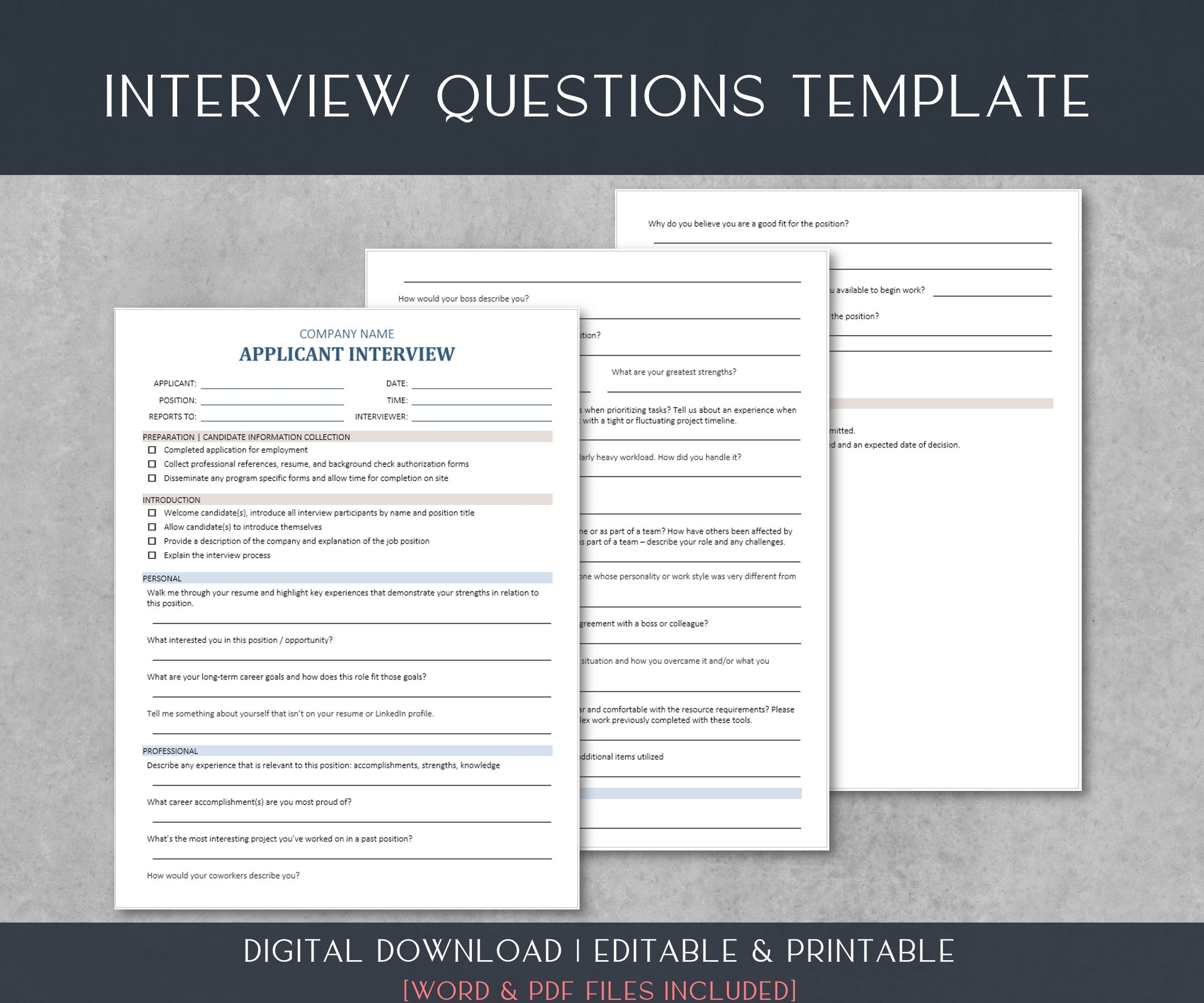 Printable Interview Questions Template
