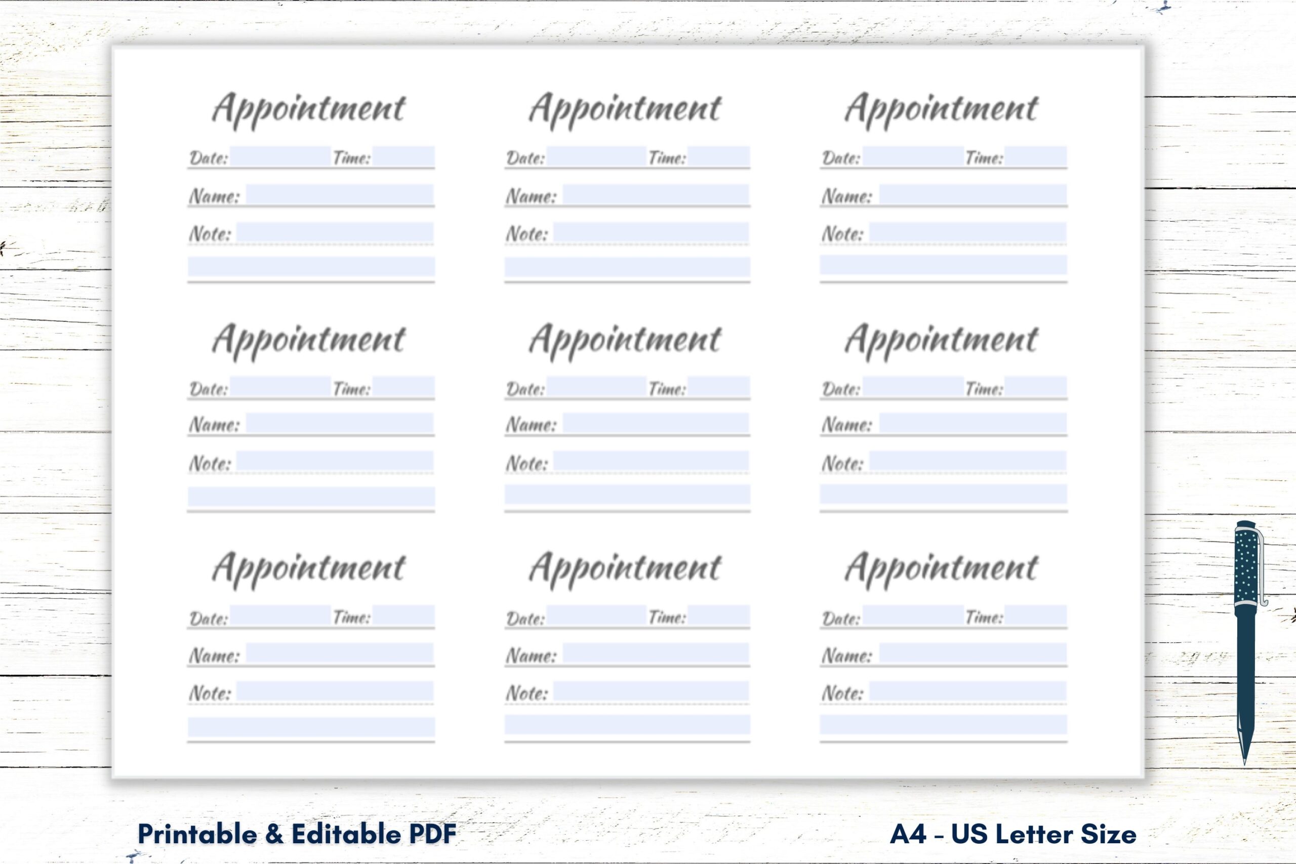 Appointment Card Template Appointment Card Printable Appointment Cards Appointment Reminder Cards Appointment Planner A4 US Letter PDF Etsy