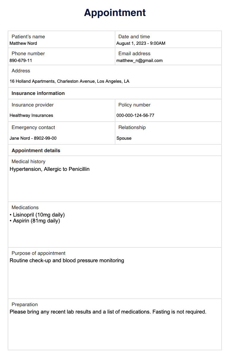Appointment Template Example Free PDF Download