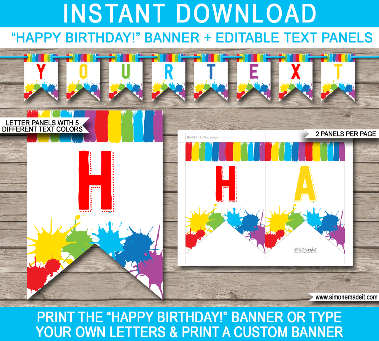 Art Party Banner Template Painting Birthday Banner Editable Bunting