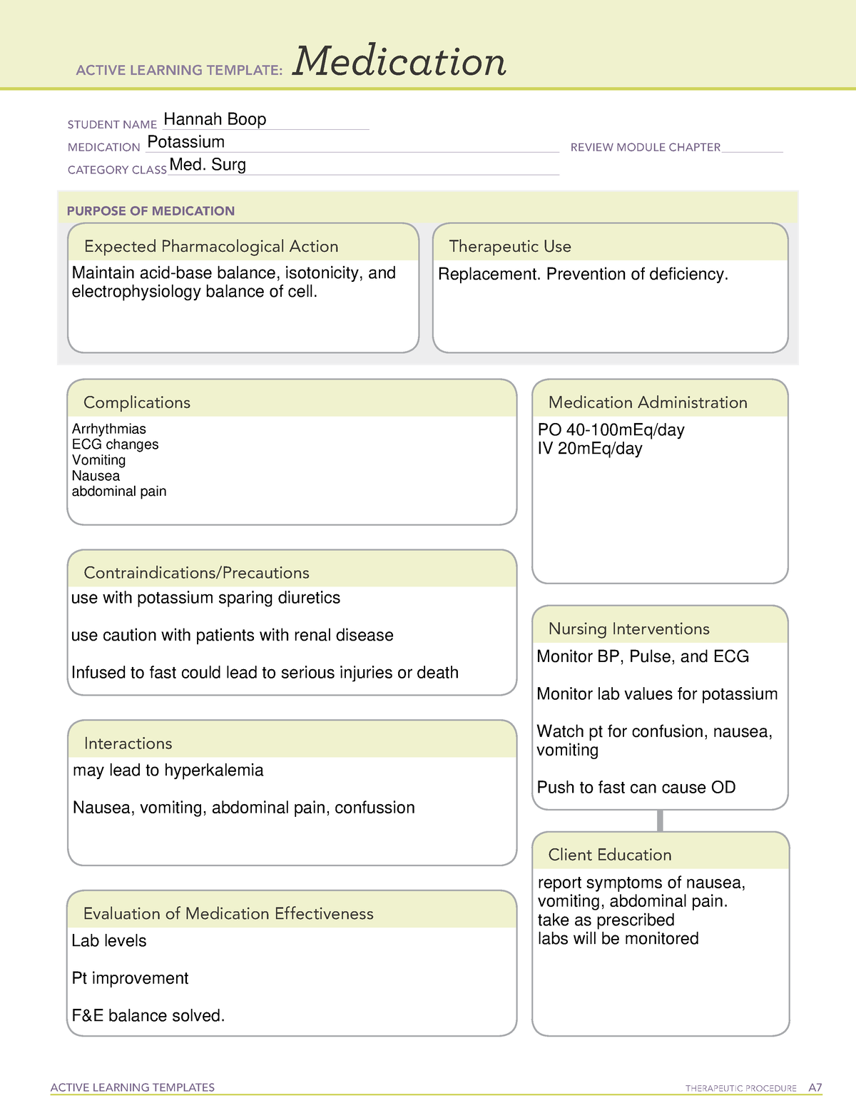 ATI Medication Template ACTIVE LEARNING TEMPLATES THERAPEUTIC PROCEDURE A Medication STUDENT NAME Studocu