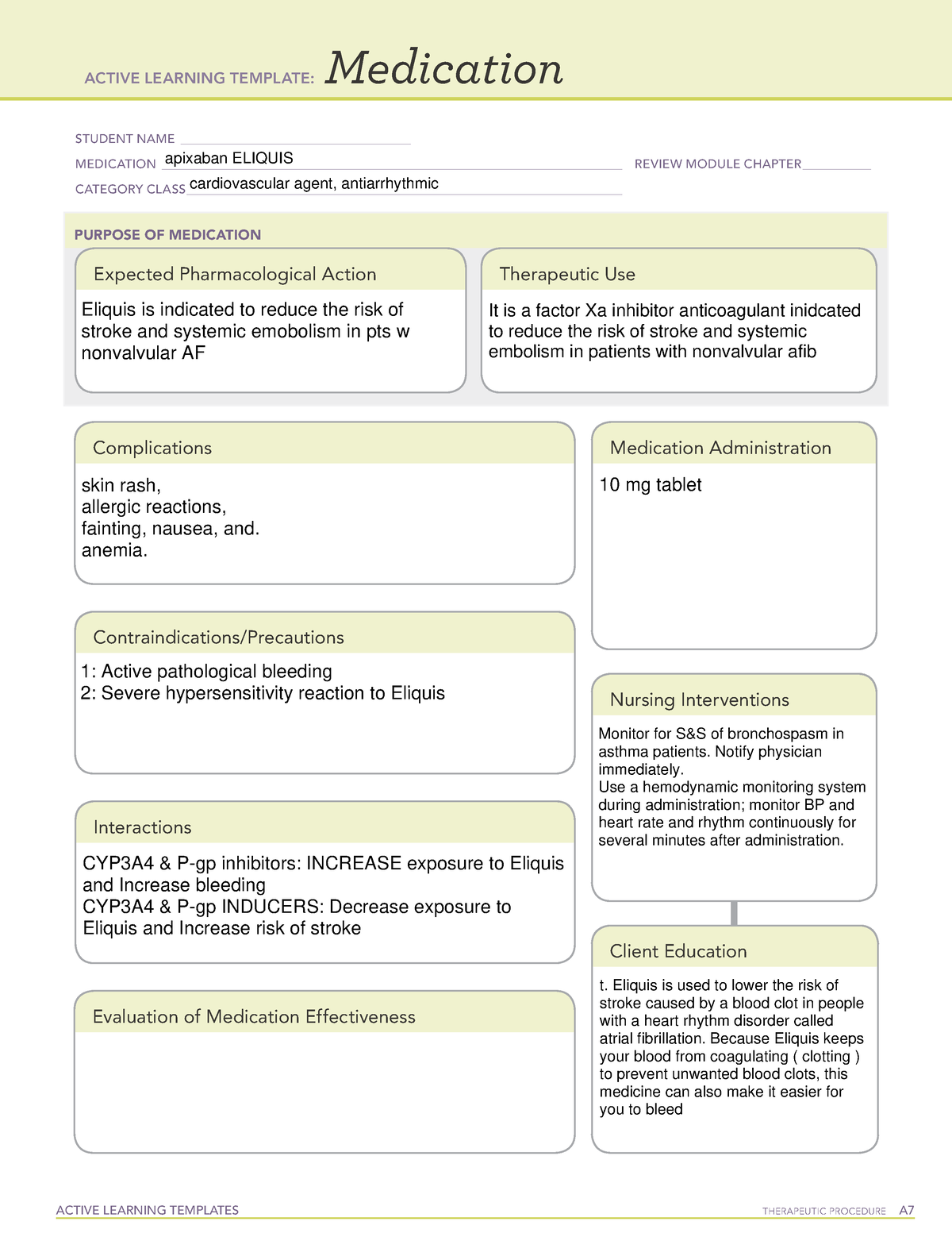 ATI Medication Template For Med List ACTIVE LEARNING TEMPLATES THERAPEUTIC PROCEDURE A Medication Studocu