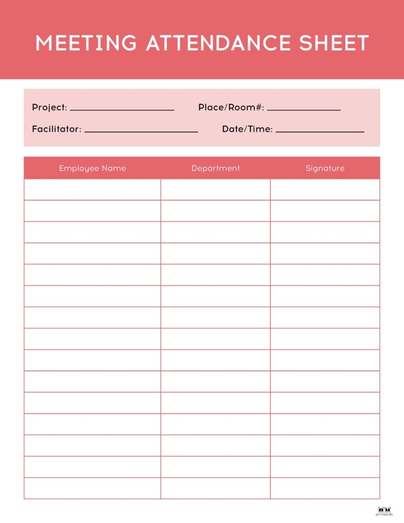 Attendance Sheets 52 FREE Printables Printabulls
