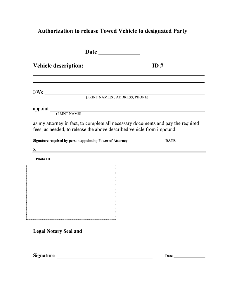 Printable Vehicle Release Form Template