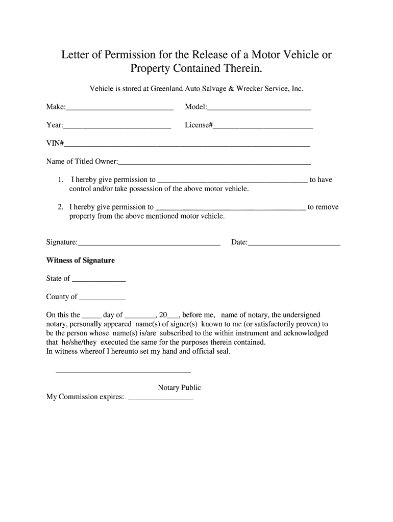 Printable Vehicle Release Form Template