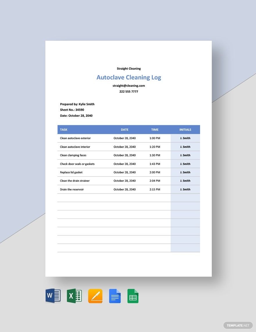 Printable Autoclave Log Sheet Templates