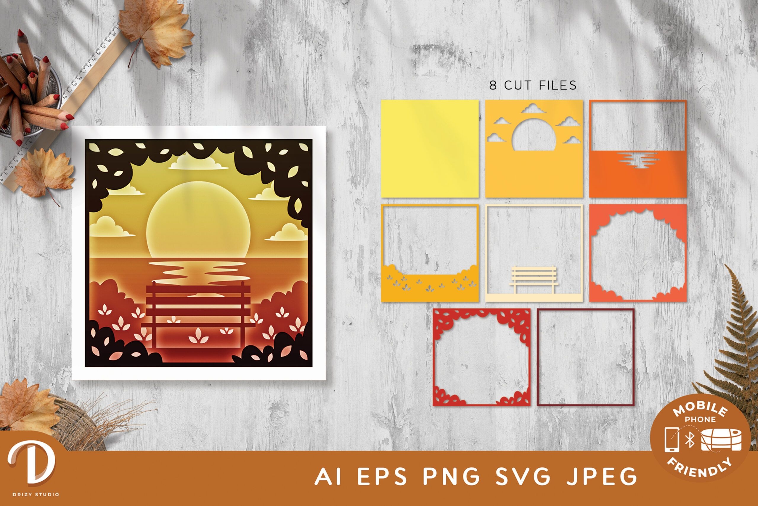 Autumn Park 3D Shadow Box SVG Watching The Sunset Drizy Studio
