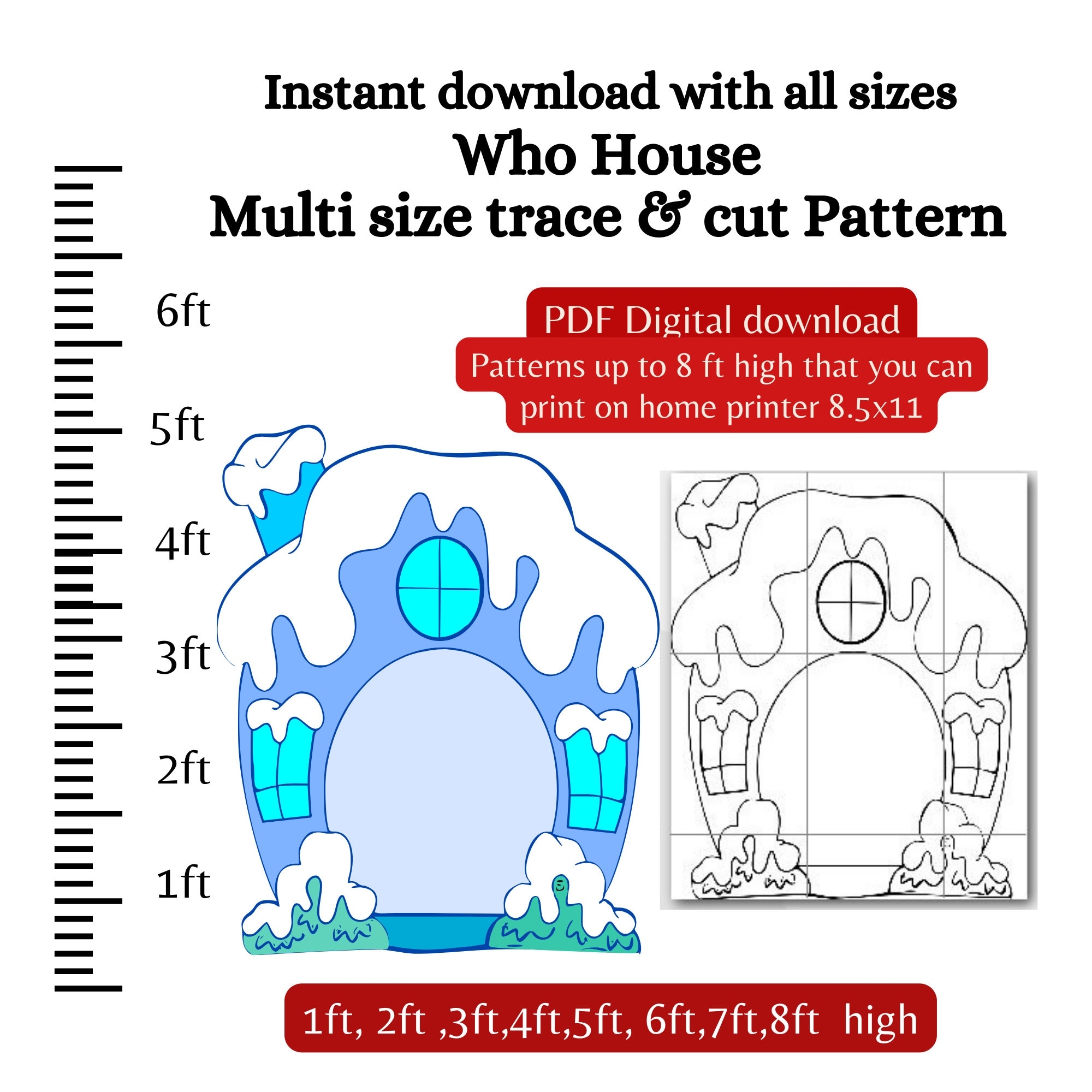 B9 1ft To 8ft Whoville House PDF Template printable Trace Cut Pattern Christmas Silhouette Template Stencils Christmas Yard who Home Etsy Ireland