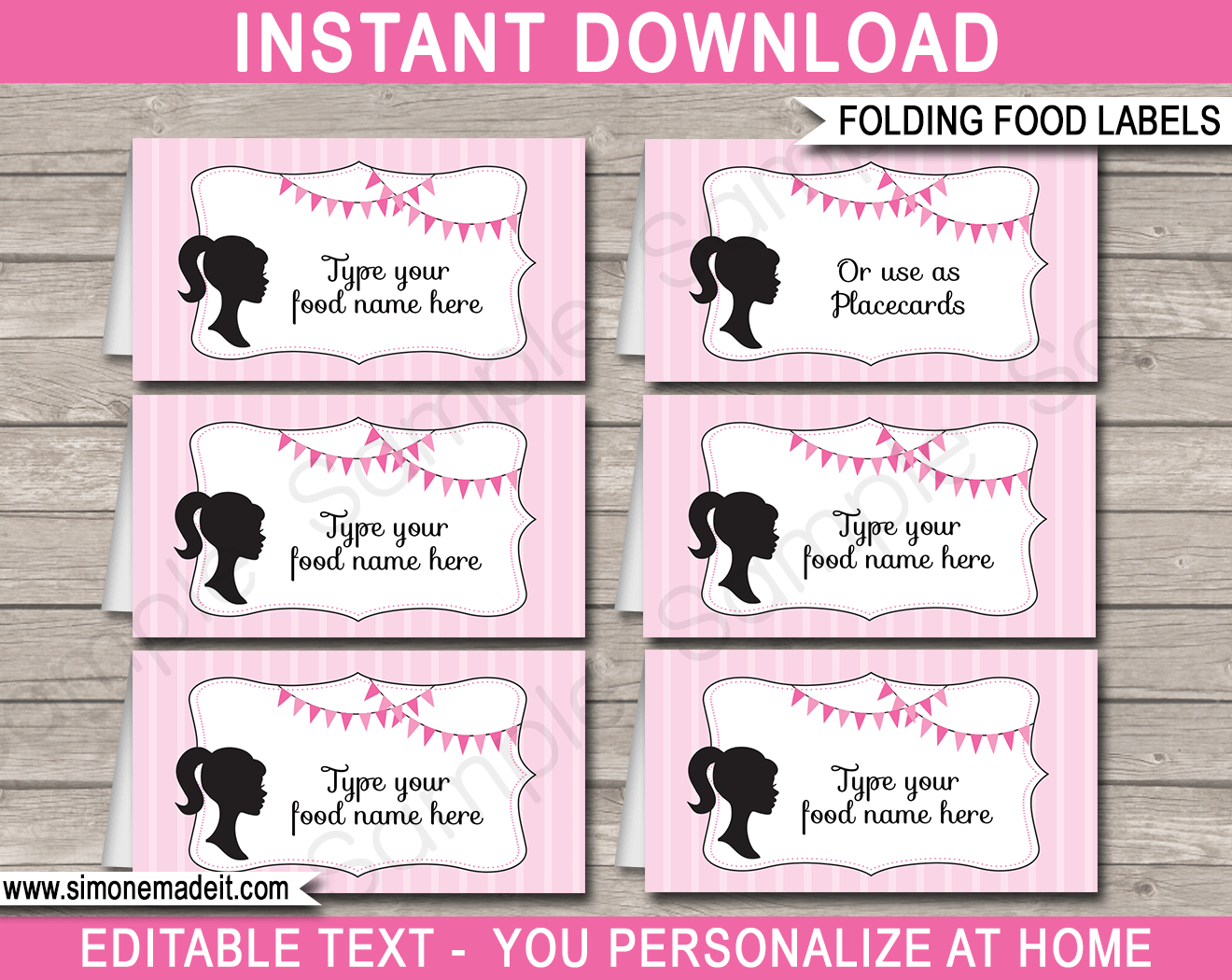 Barbie Party Food Labels Place Cards Barbie Theme Party