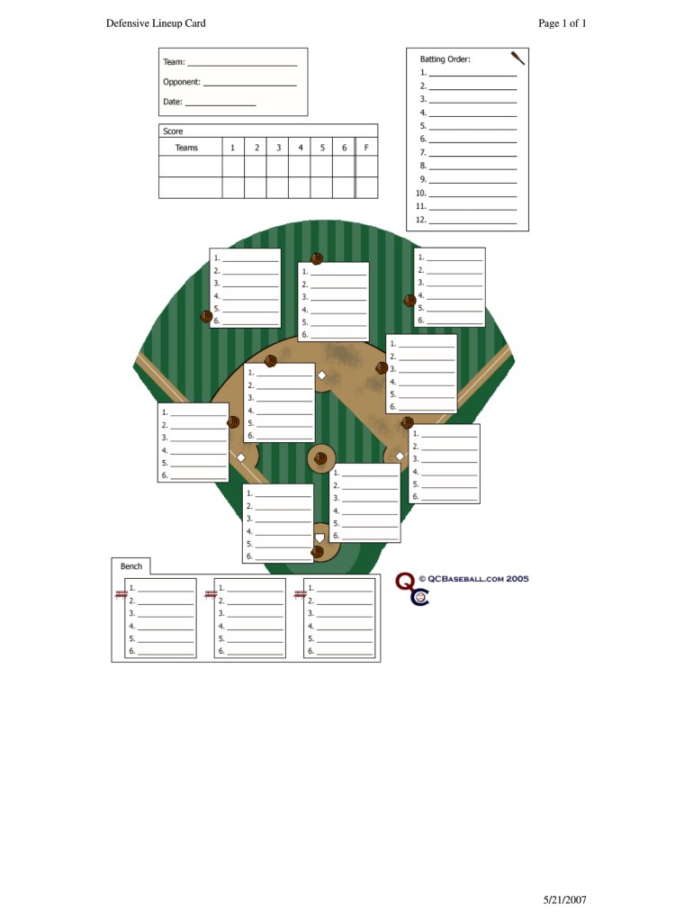 Printable Baseball Position Template