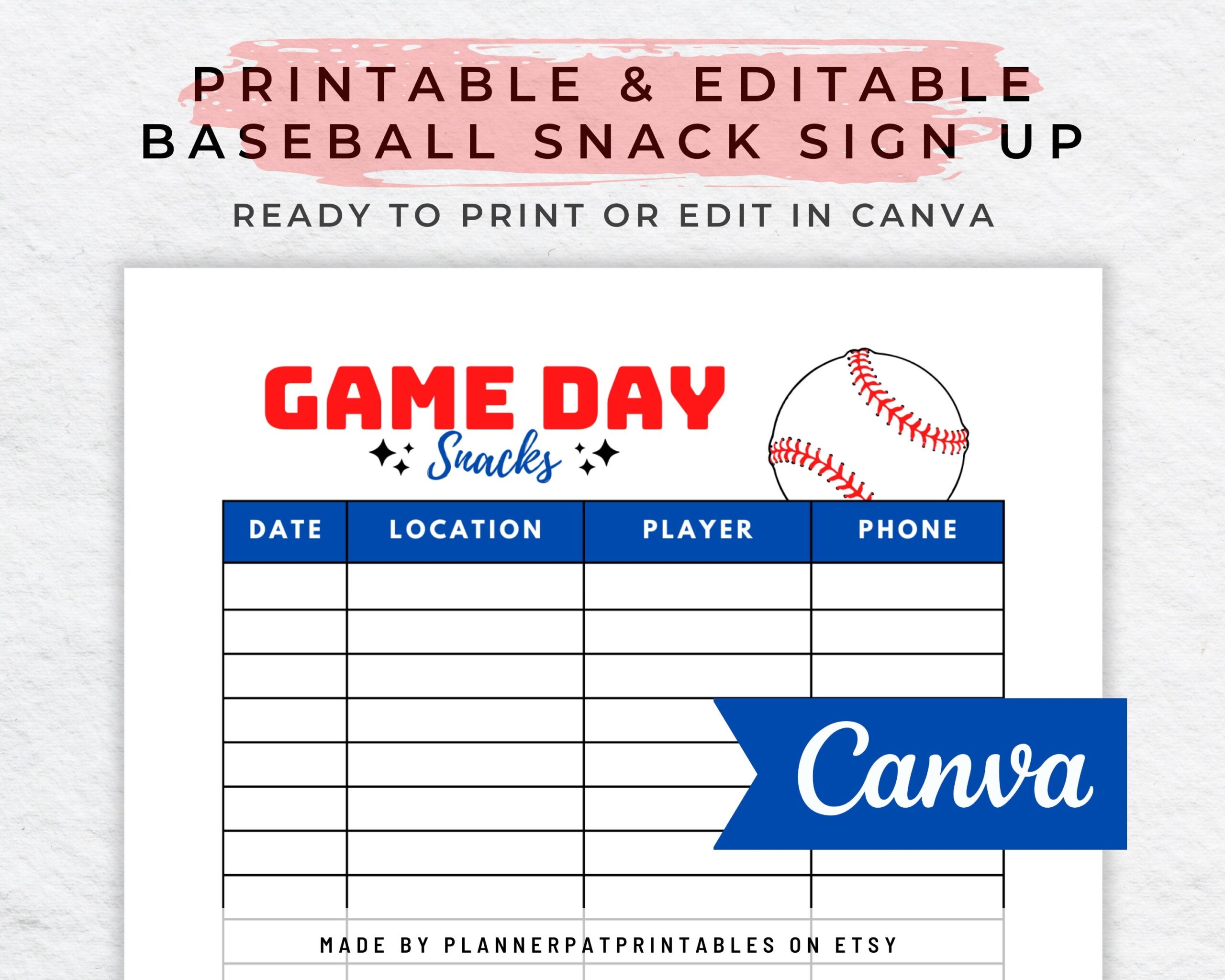 Printable Snack Schedule Template