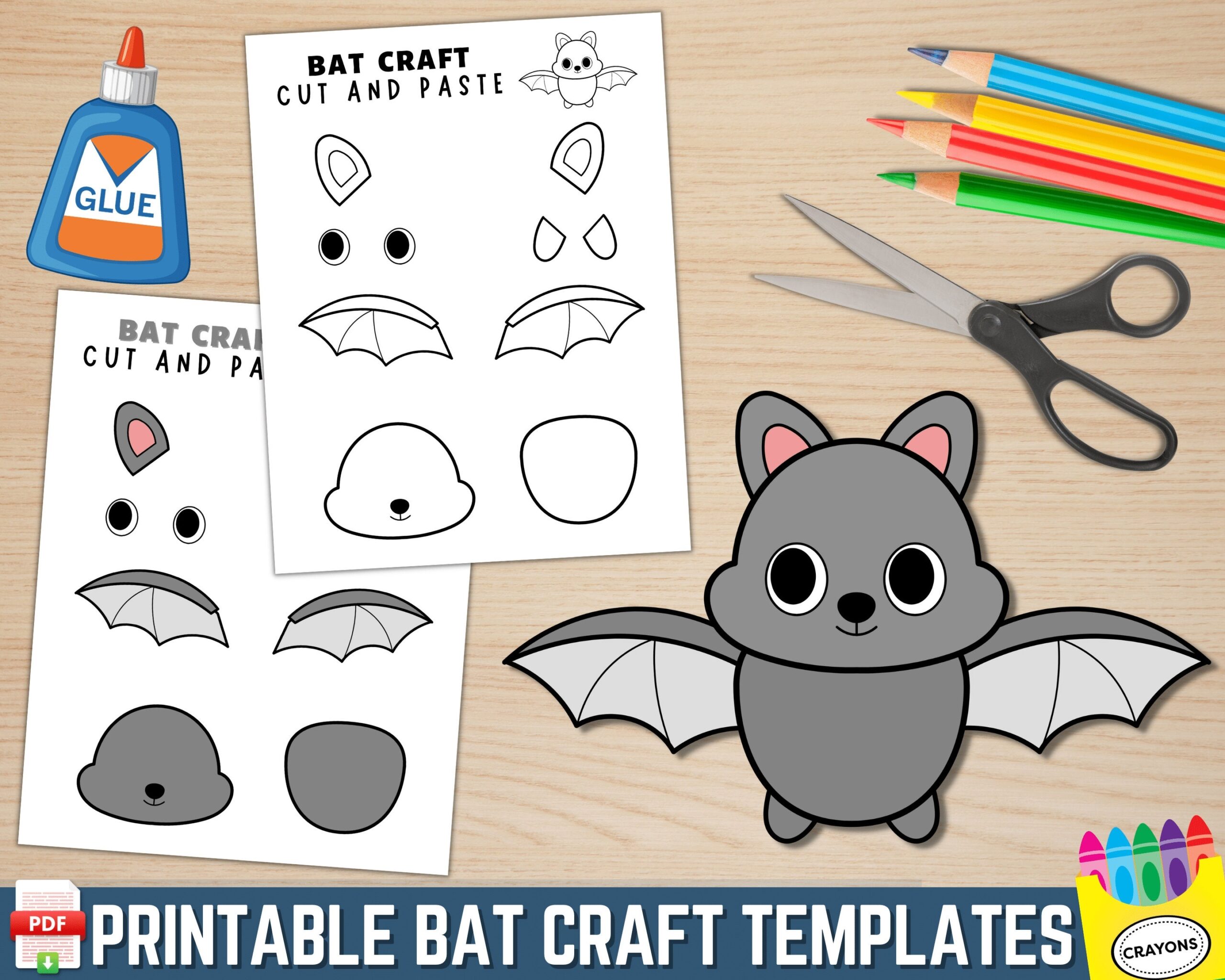 Bat Craft Printable Template Halloween Craft Bat Coloring Page Build A Bat Indoor Preschool Activity US Letter And A4 Size Etsy