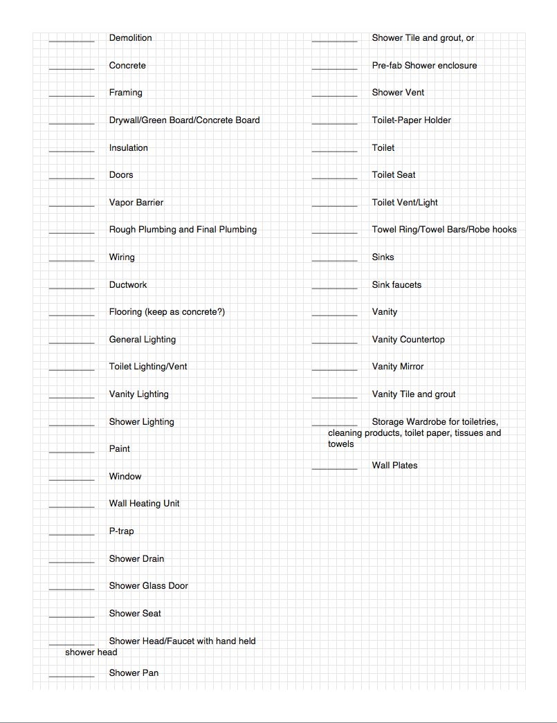 Printable Bathroom Remodel Checklist Template