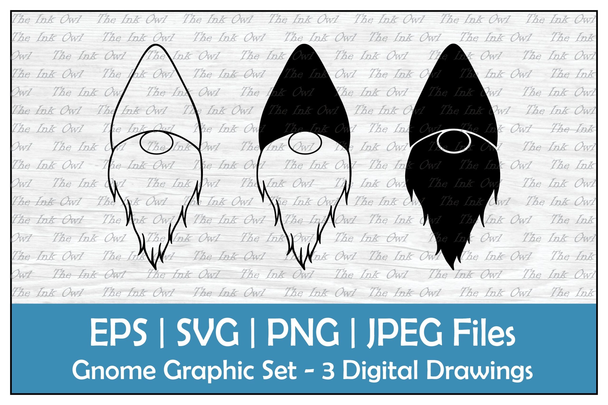 Beard Gnome Faces Outline Silhouette Clipart Set