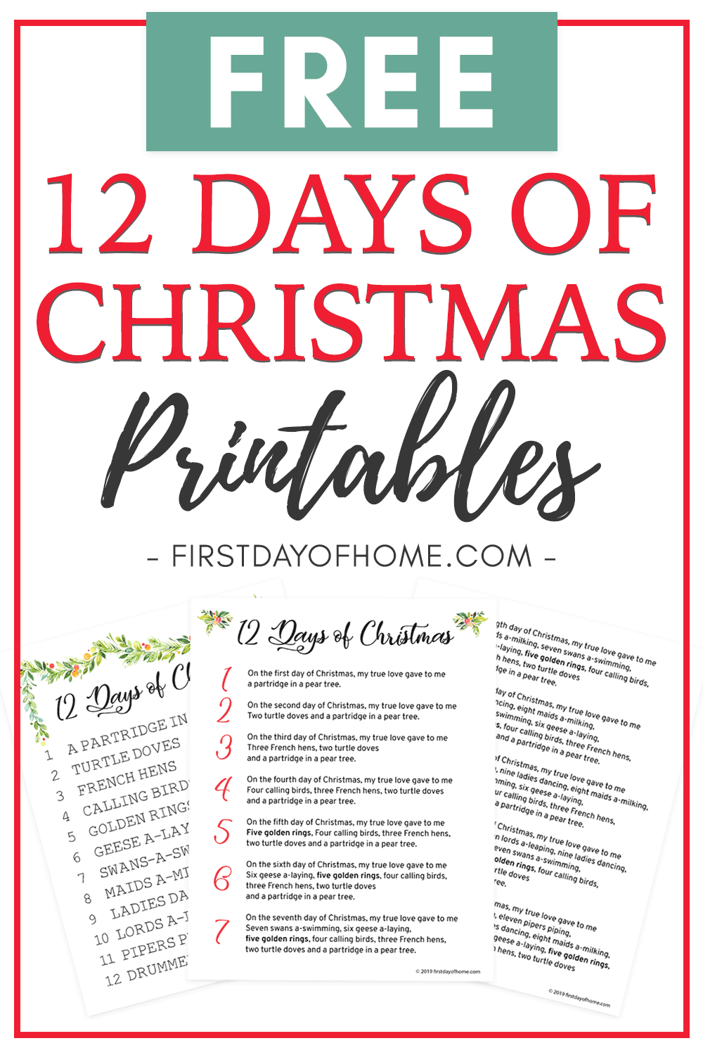 Free Printable 12 Days Of Christmas Template