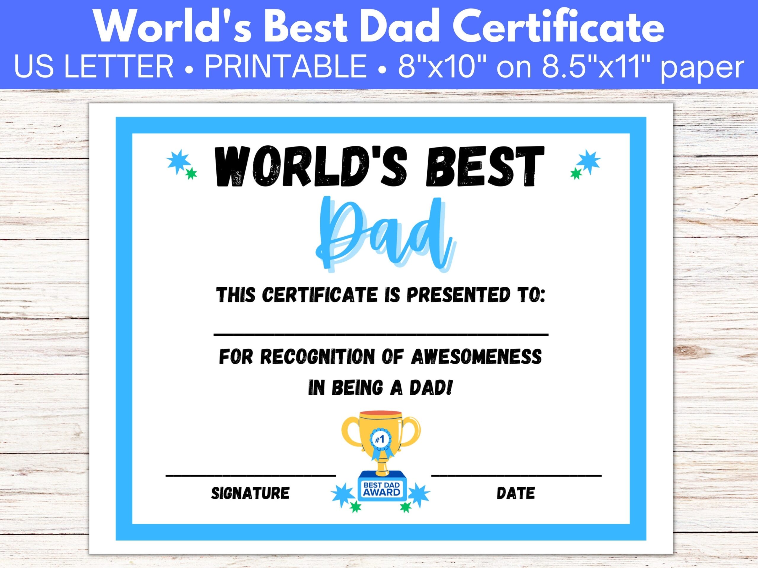 Printable Best Dad Certificate Template
