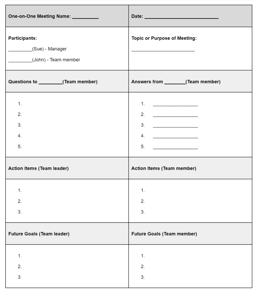 Printable One On One Meeting Template Excel