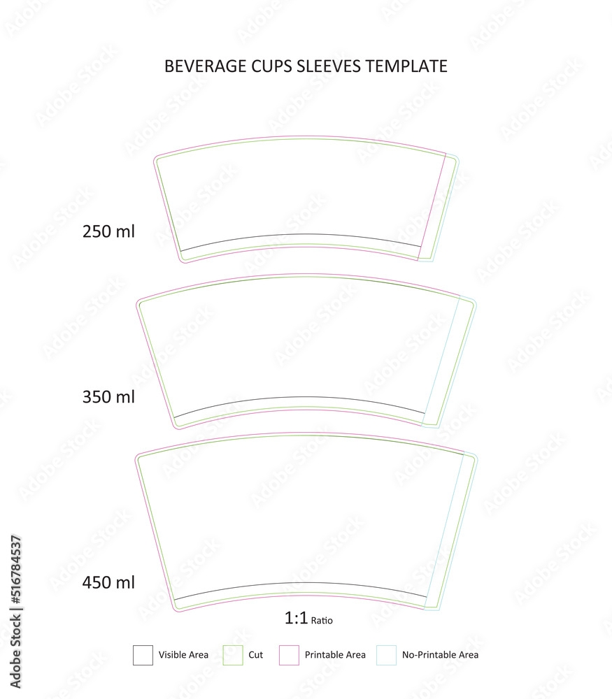 Beverage Cups Sleeves Printable Template Stock Vector Adobe Stock