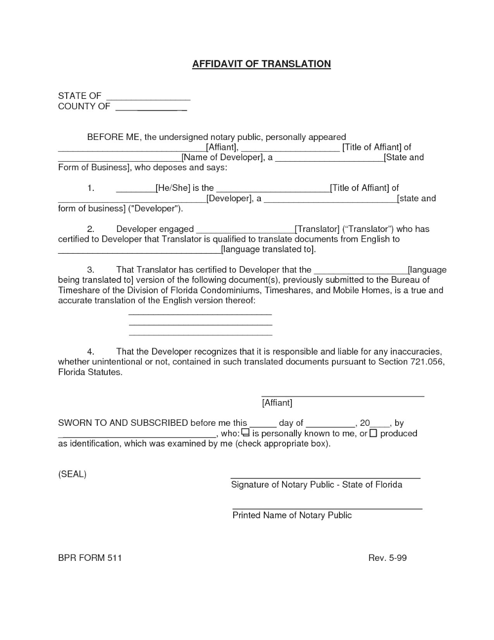 Printable Birth Certificate Translation Template