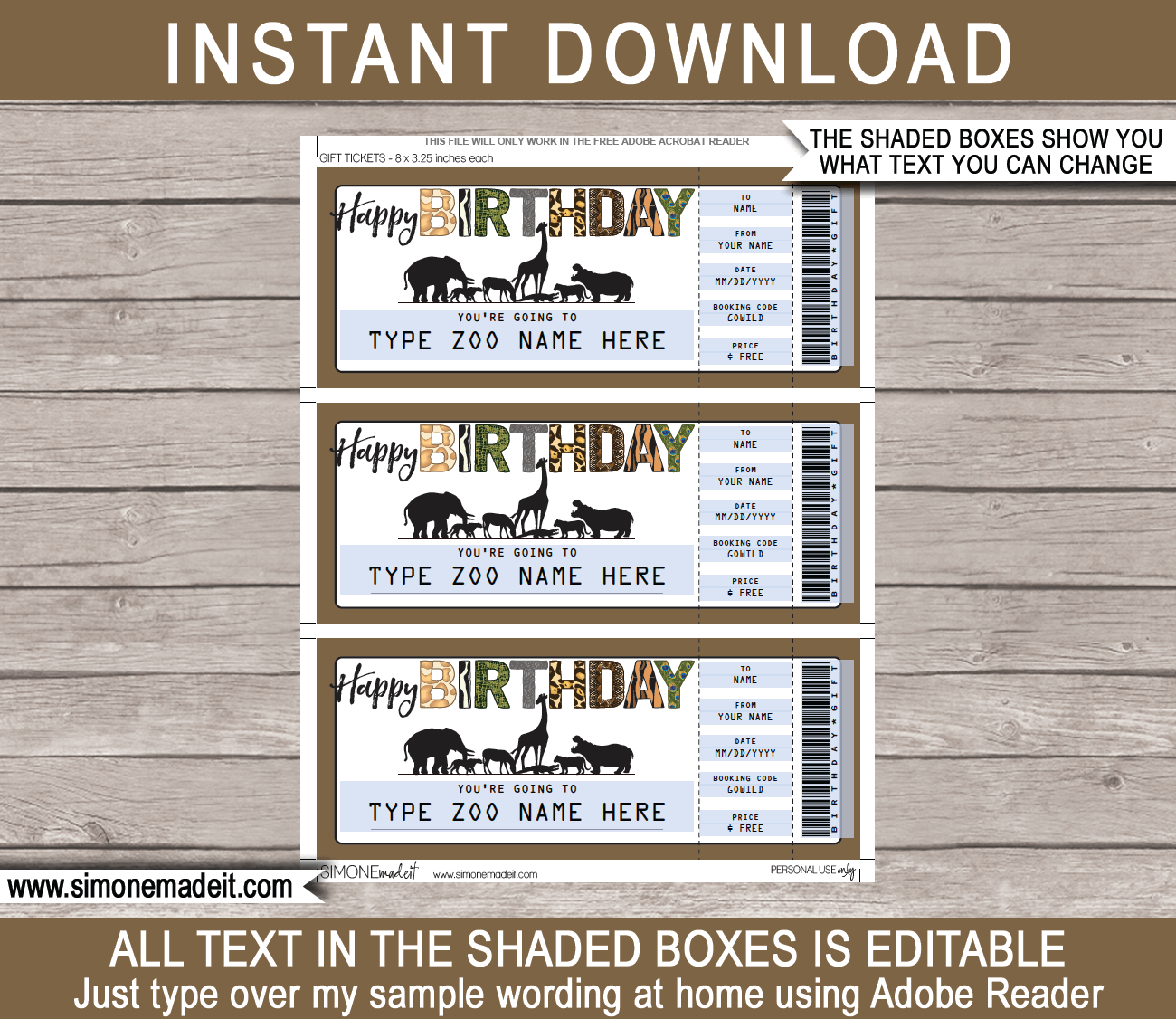 Birthday Zoo Tickets Gift Voucher Template Surprise Tickets To The Zoo