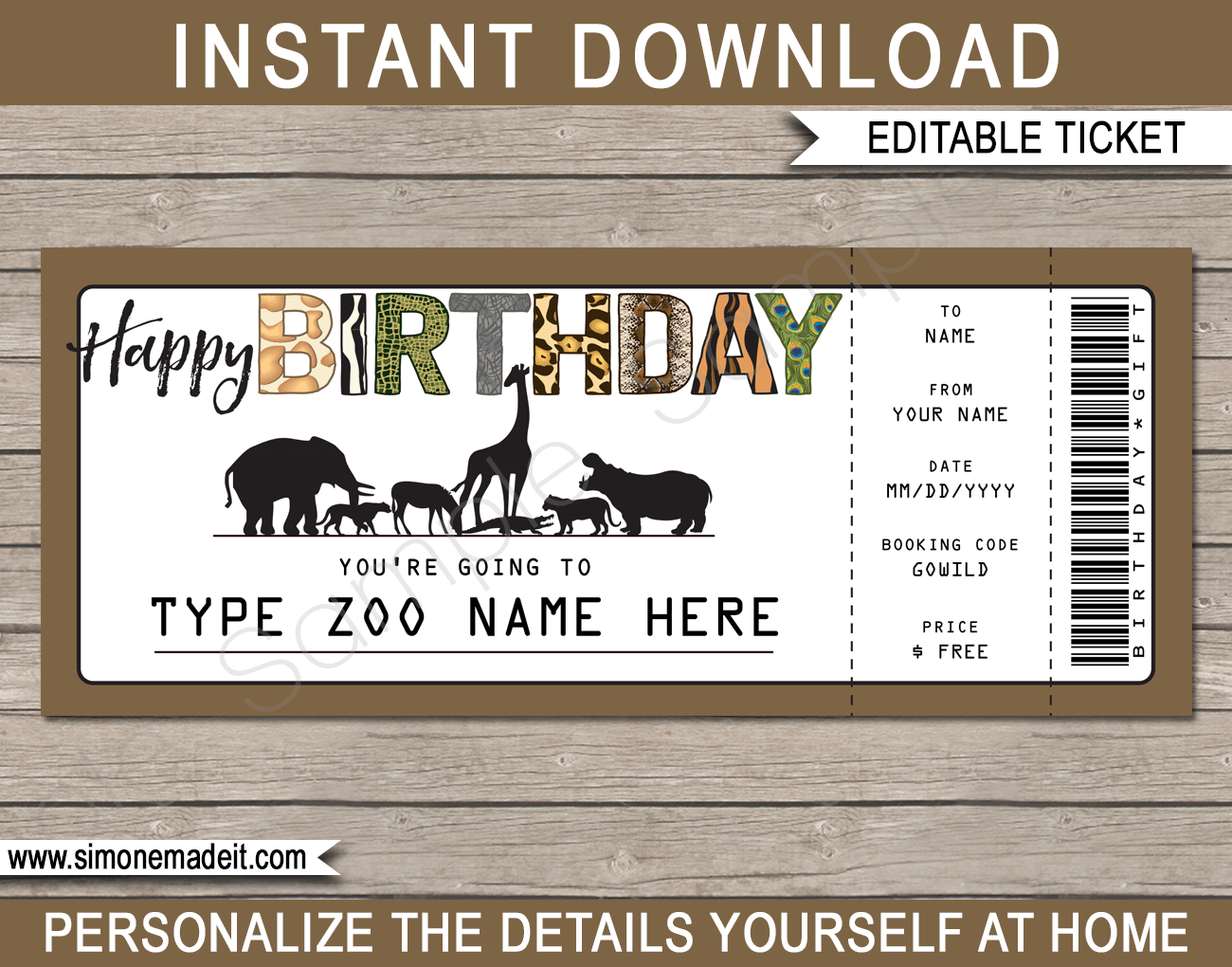 Birthday Zoo Tickets Gift Voucher Template Surprise Tickets To The Zoo