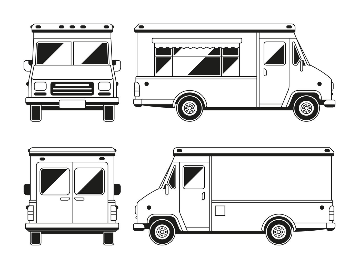 Blank Commercial Food Truck In Different Points Of View Outline Vecto By Microvector TheHungryJPEG