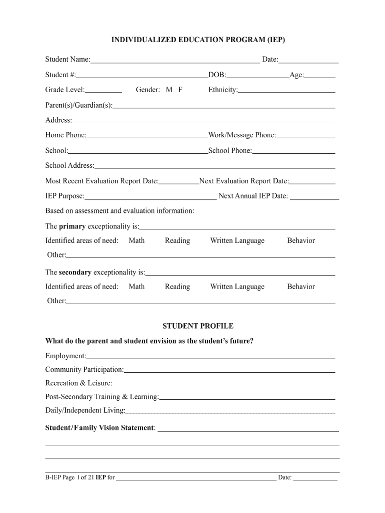 Printable Blank Iep Template