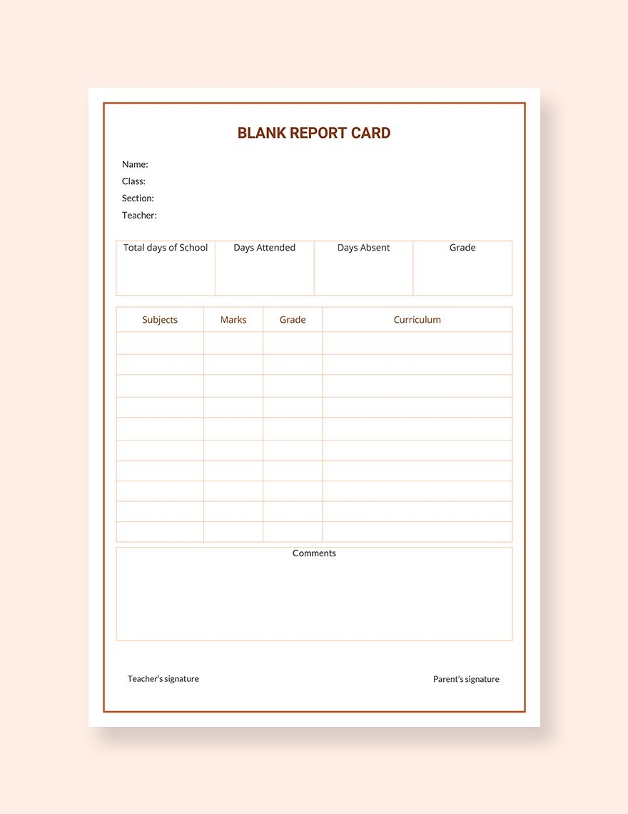 Printable Downloadable Report Card Template
